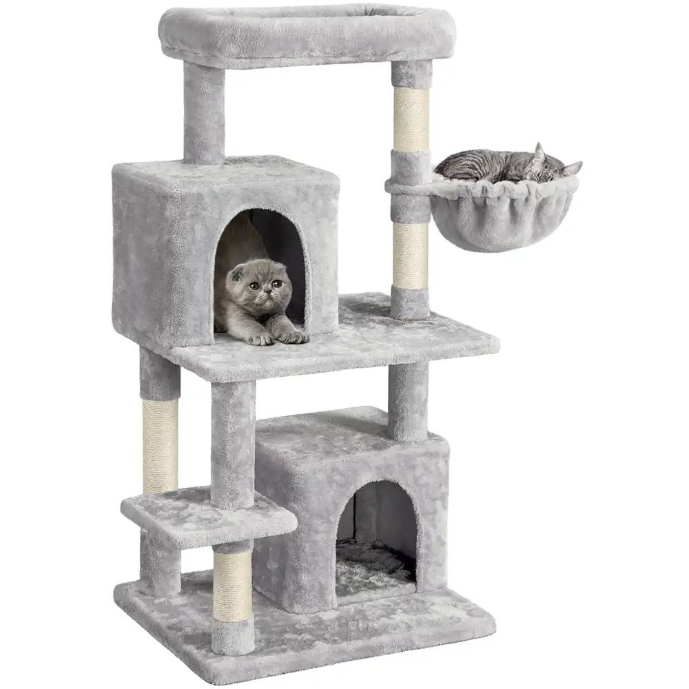 Easyfashion Multi-Level Cat Tree Cat Condo with Top Perch. Light Gray