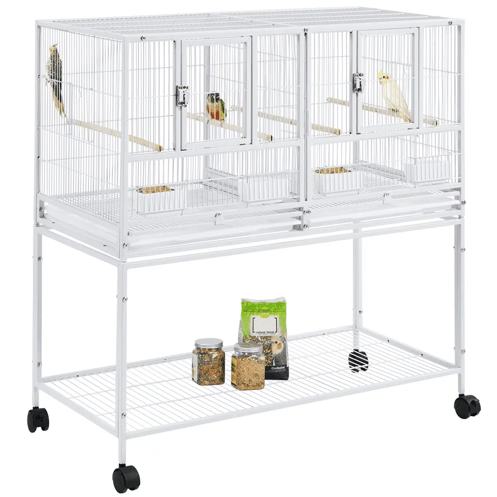 Easyfashion Rolling Bird Stackable Divided Breeder Cage for Small Birds. White