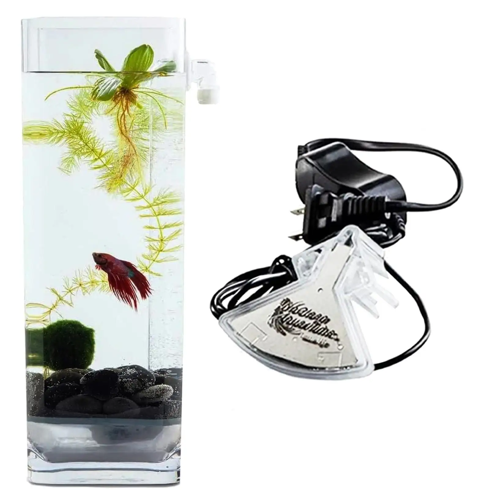 Eco Friendly Self-Cleaning Betta Fish Aquarium Kit with River Stones + Food + LED Light