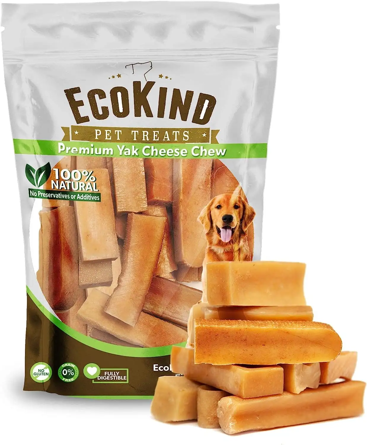 EcoKind Yak Milk Dog Chews for Large Dogs. Yak Stick Dog Treats. Himalayan Dog Chews. 8 Pack. 11 oz