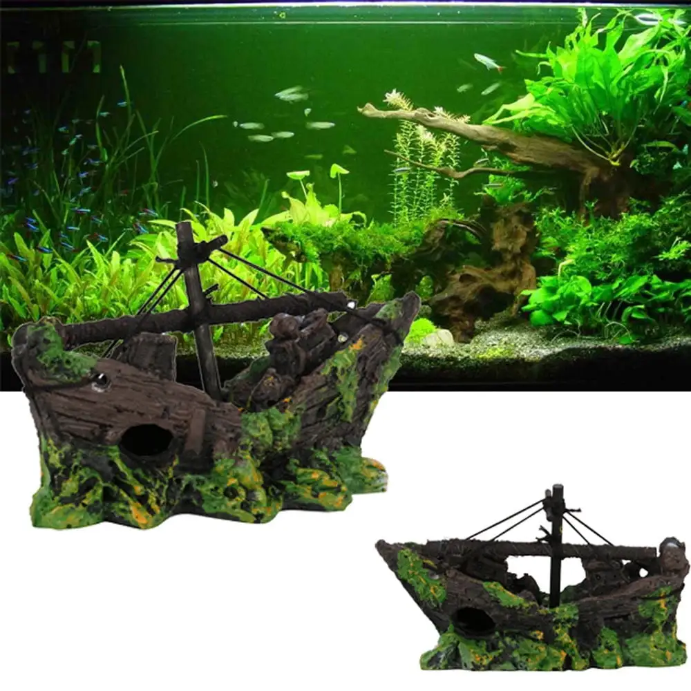 Eguiwyn False boat Ship Boat View Aquarium Rockery Hiding Cave Tree Fish Tank Ornament Decoration Aquarium accessories A