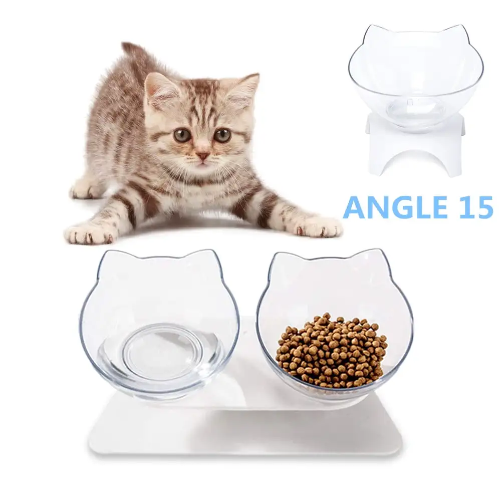 Elevated Cat Bowl Double Feeders.Pet Feeding Bowl. Raised Elevated Adjustable Height 25 Degree Tilt. Raised The Bottom for Cats and Small Dogs (Single/Double Bowls)