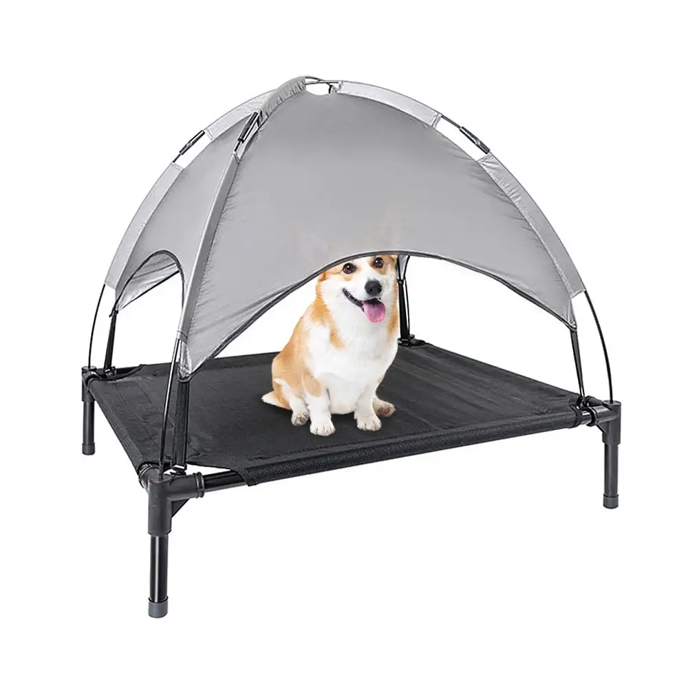 Elevated Dog Bed. Cooling Raised Mesh Pet Cot w/Removable Canopy Shade Tent. Portable Dog Cat Tent for Outdoor & Indoor Use.Carrying Bag (30x24)