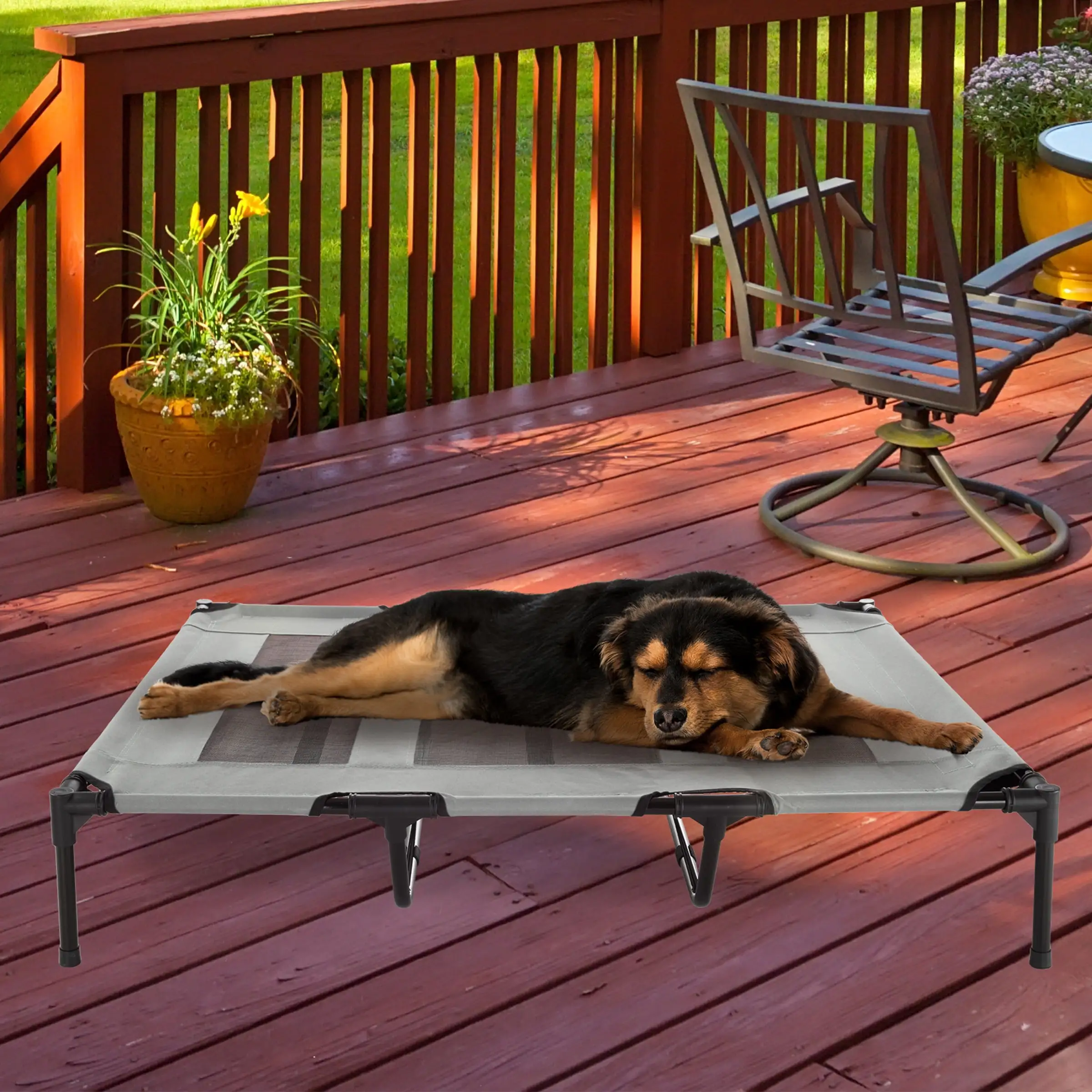 Elevated Dog Bed - Indoor/Outdoor Dog Cot or Puppy Bed for Pets up to 110lbs by PETMAKER (Gray)