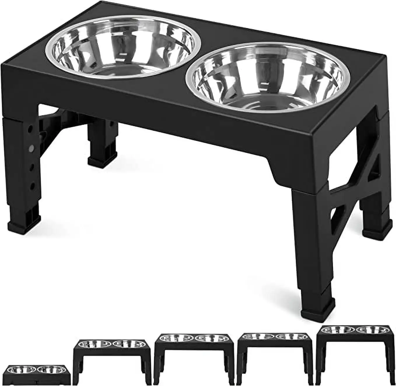 Elevated Dog Bowls with 2 Stainless Steel Dog Food Bowls. Raised Dog Bowl Adjusts to 5 Heights (3.15. 8.66. 9.84.11.02. 12.2) for Small Medium and Large Dogs. Black