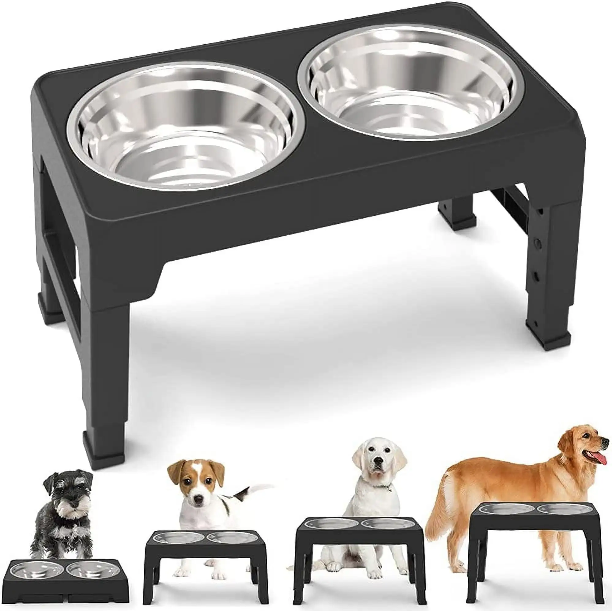 Elevated Dog Bowls Adjustable Raised Stand with Double Stainless Steel Dog Food Bowls Adjusts to 4 Heights 3.1?? 8.6?? 10.2?? 11.8?? for Small Medium Large Dogs and Pets