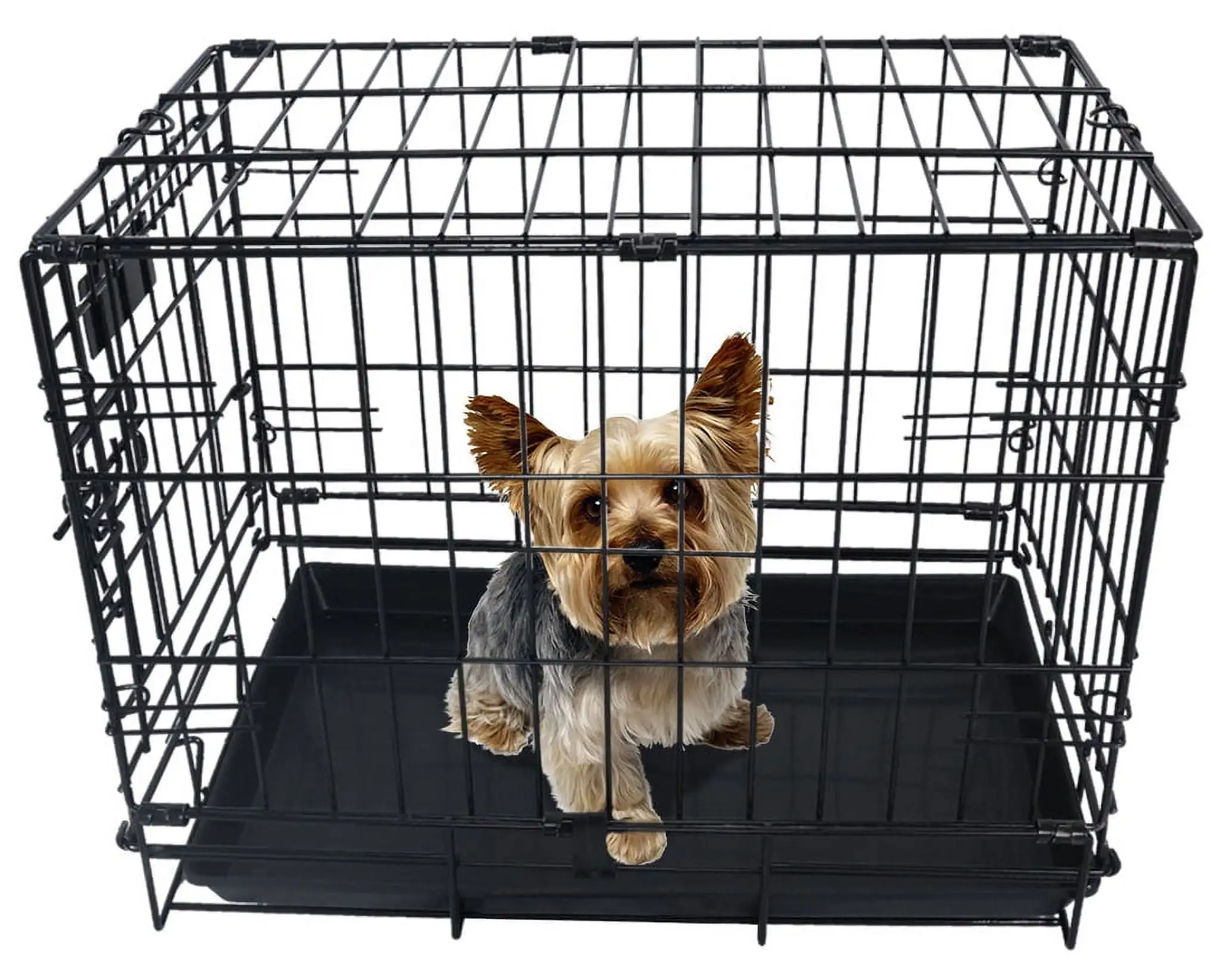 Elevon Foldable Double Door Dog Crate with Leak-Proof Tray. 18-Inch