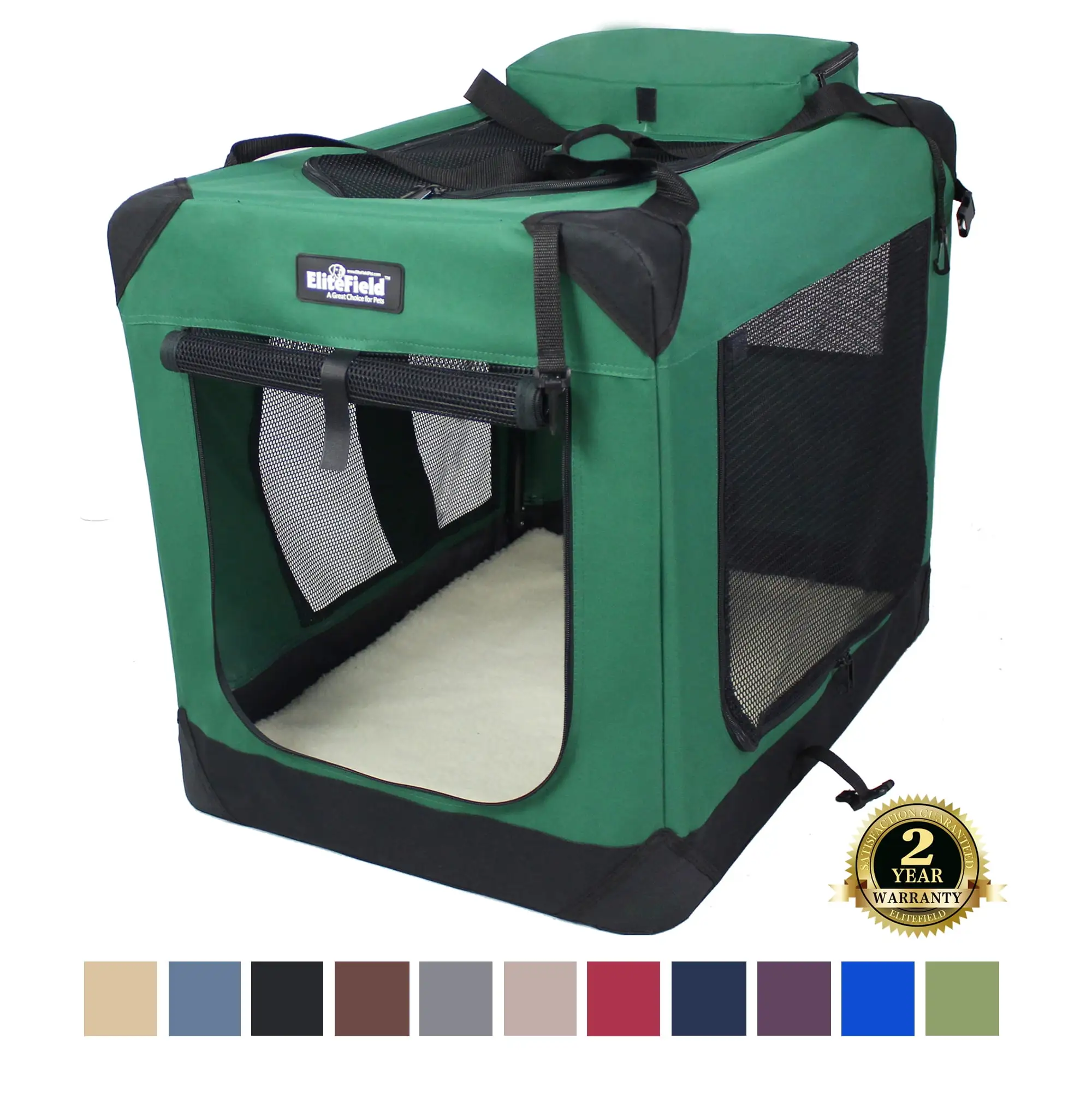 EliteField 3-Door Folding Soft Dog Crate with Carrying Bag and Fleece Bed (2 Year Warranty). Indoor & Outdoor Pet Home