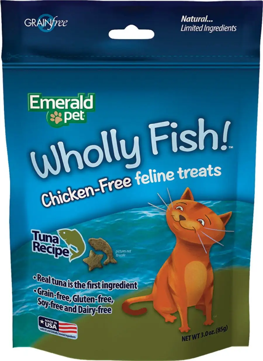 Emerald Pet Products 00642-CFT 3 oz Wholly Fish Chicken-Free Cat Treats - Tuna, Pack of 12