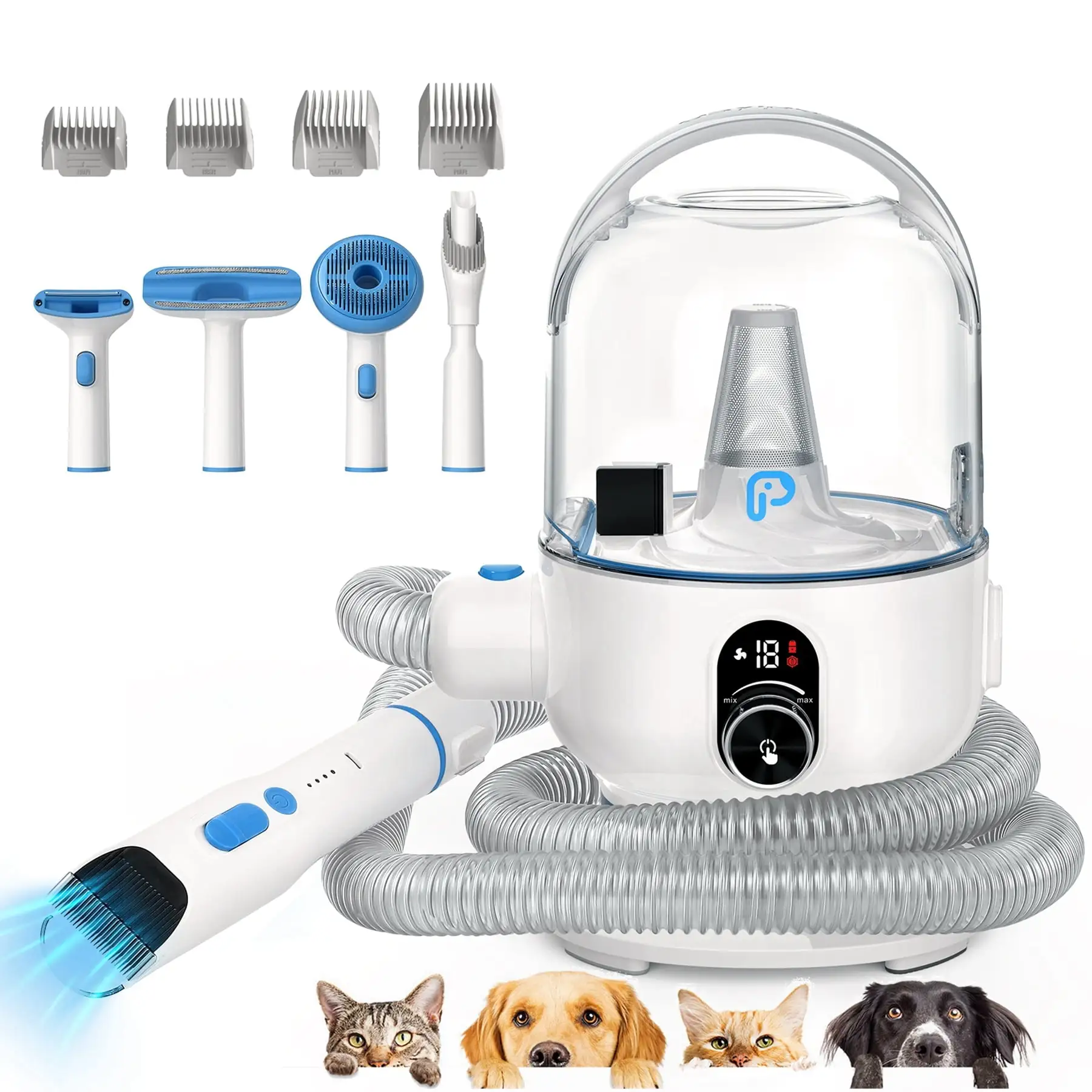 Aoile Pet Grooming Kit & Vacuum with 2L Dust Cup. Suction 99% Pet Hair. Low Noise for Dogs & Cats