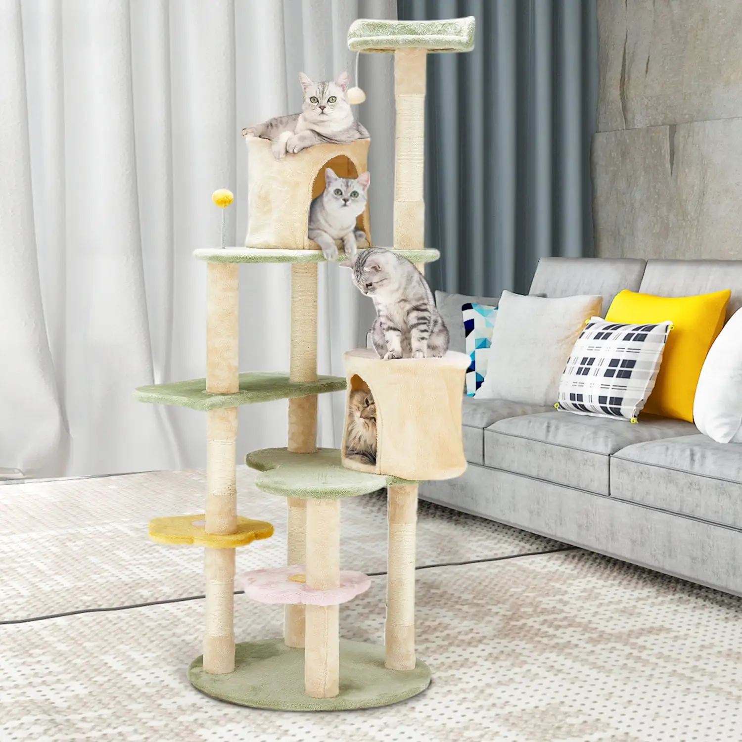 Erommy Flower Cat Tree Tower. Heavy Duty Anti-Scratch Cats Furniture. Multi-Level Cat Condo Activity Center Kitten Play House