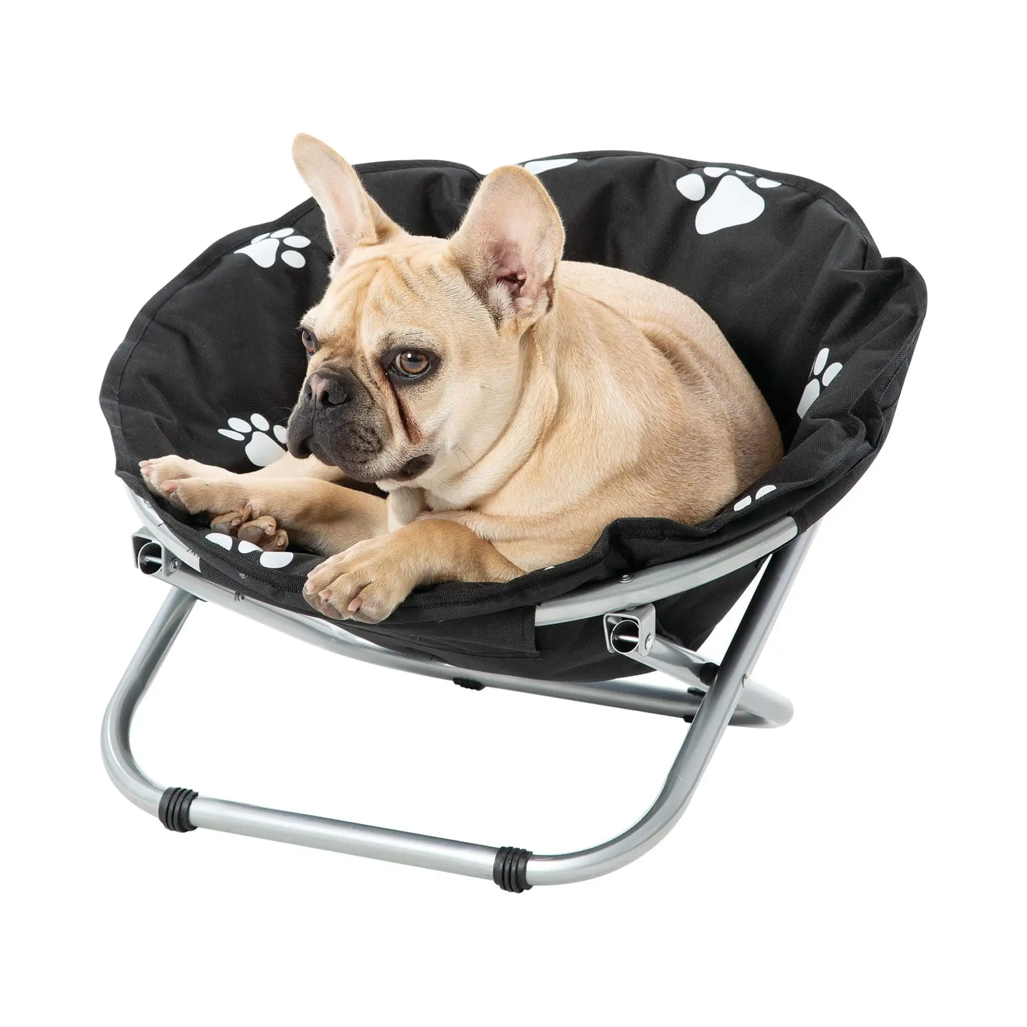 Etna Paw Print Round Folding Pet Cot - Black & White