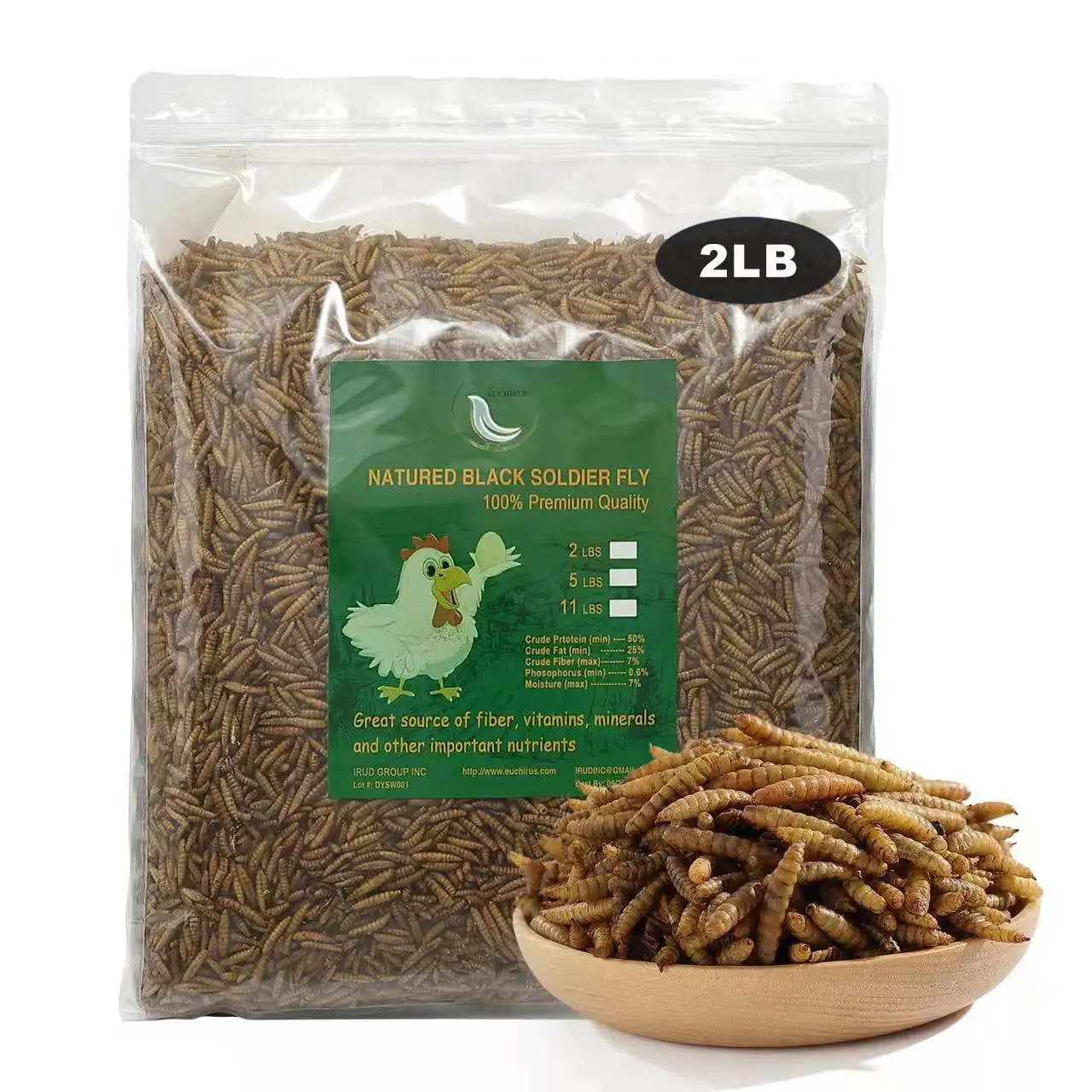 Euchirus 2LB Non- GMO Dried Black Soldier Fly Larvae - 85XMore Calcium than Mealworms - Treats for Chickens.Duck. Reptiles. Hedgehog. Turtles