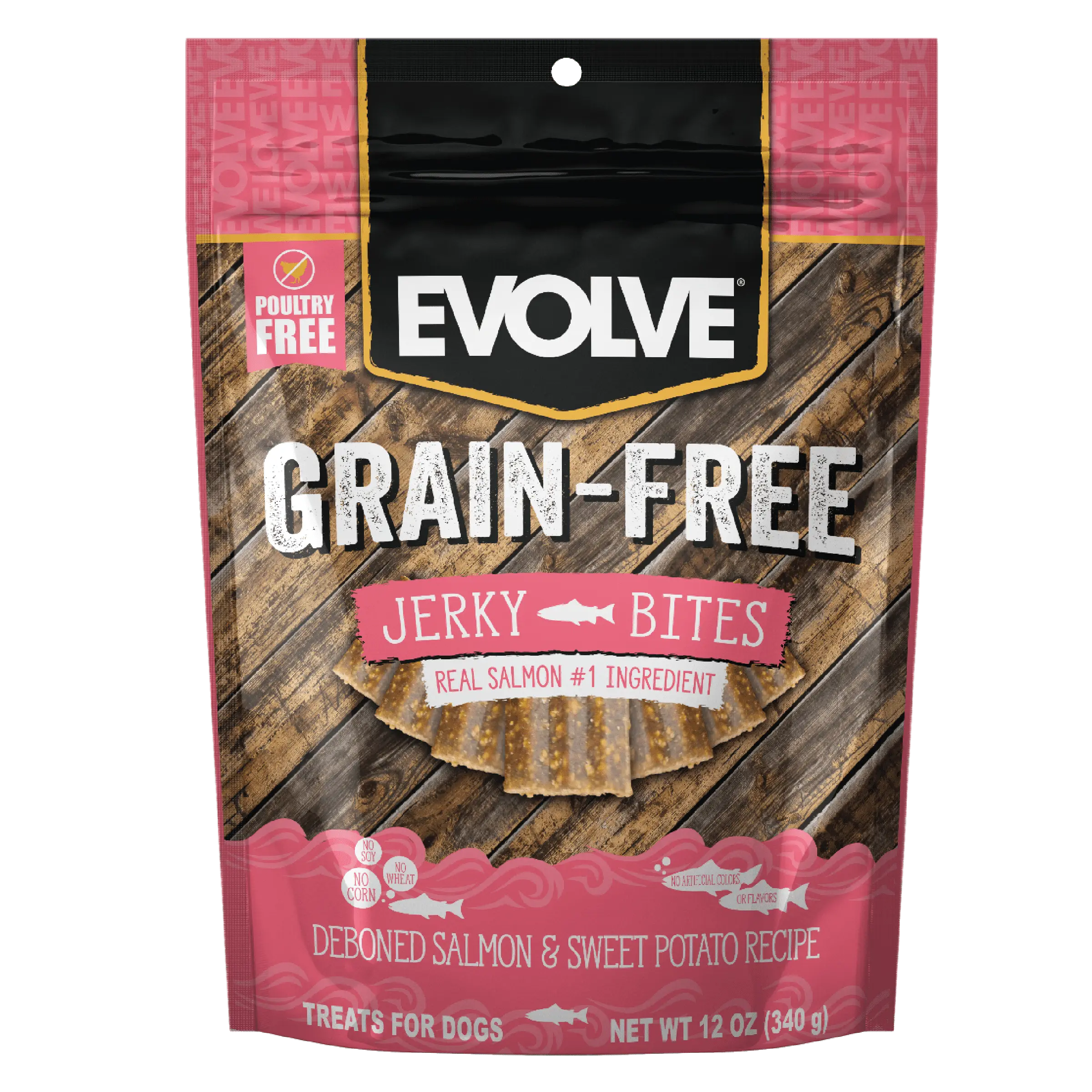 Evolve Grain Free Salmon & Sweet Potato Recipe Jerky Bites Soft Dog Treats