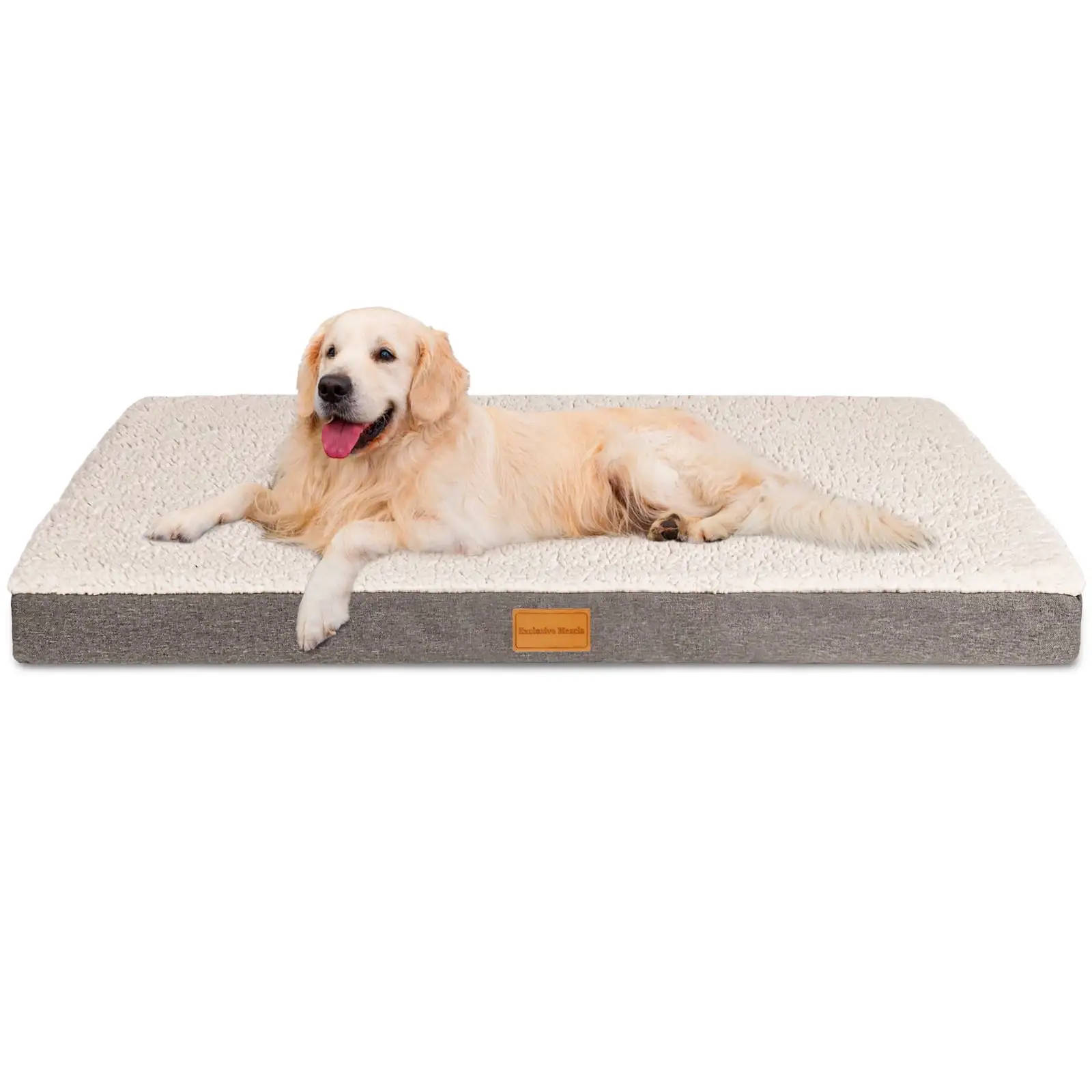 Exclusivo Mezcla Orthopedic Pet Bed for Large Dogs 42''X28''. Egg Crate Foam Big Large Dog Beds with Removable Washable Cover.Waterproof Pet Bed Mat. Ivory