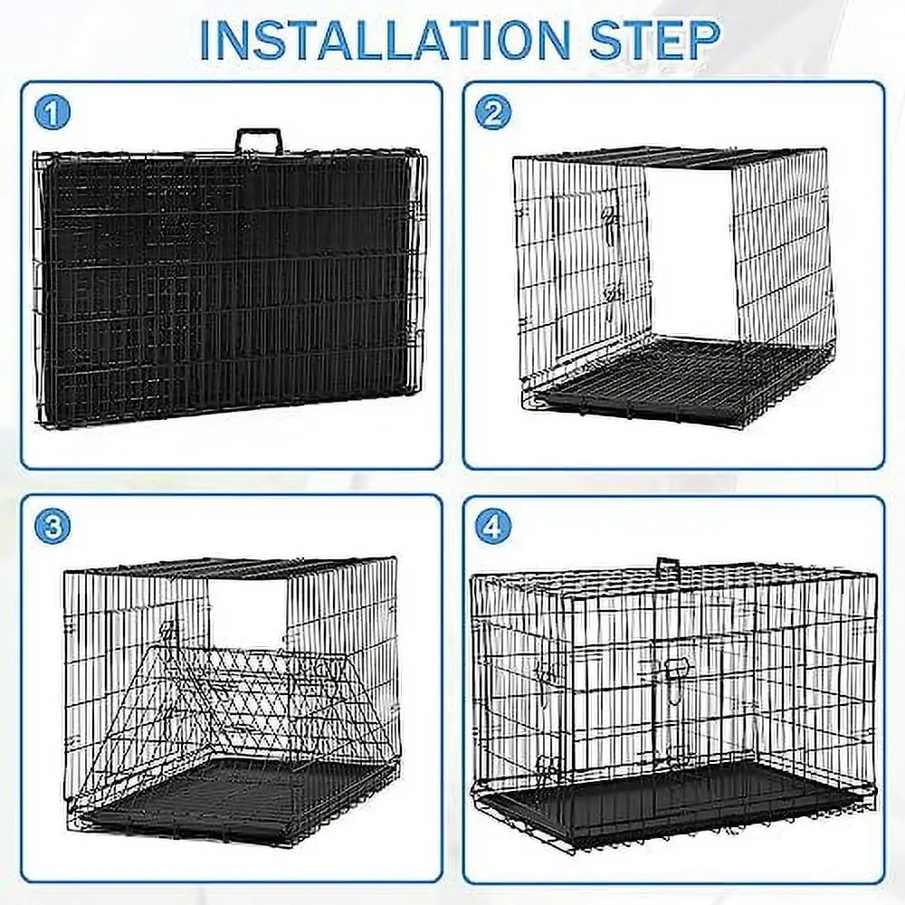 Extra Large Dog Cage for Large Dogs Outdoor Indoor. Kennel Foldable Metal Wire Dog Crate with Leak-Proof Tray and Handle Double Door. Animal Pet Cage. 48 Inch