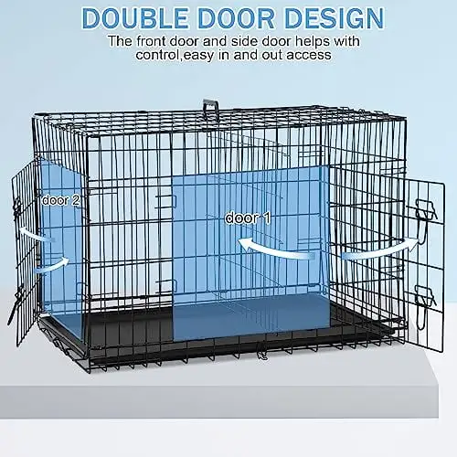 Extra Large Dog Cage for Large Dogs Outdoor Indoor. Kennel Foldable Metal Wire Dog Crate with Leak-Proof Tray and Handle Double Door. Animal Pet Cage. 48 Inch