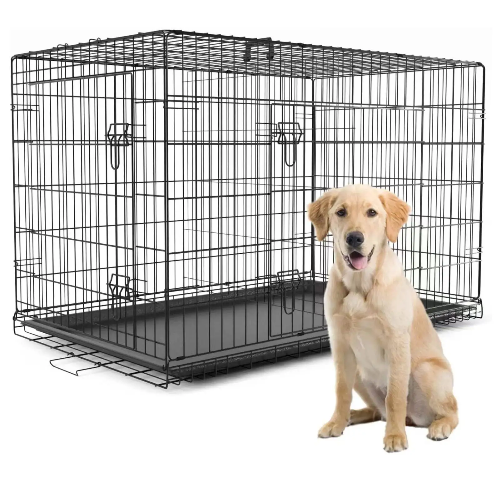 Extra Large Dog Crate | XXL inch Dog Crates for Large Medium Small Dogs | Dog Kennel Indoor Outdoor Dog Cage | Portable Metal Wire Crates with Tray. Double Door and Divider Panel