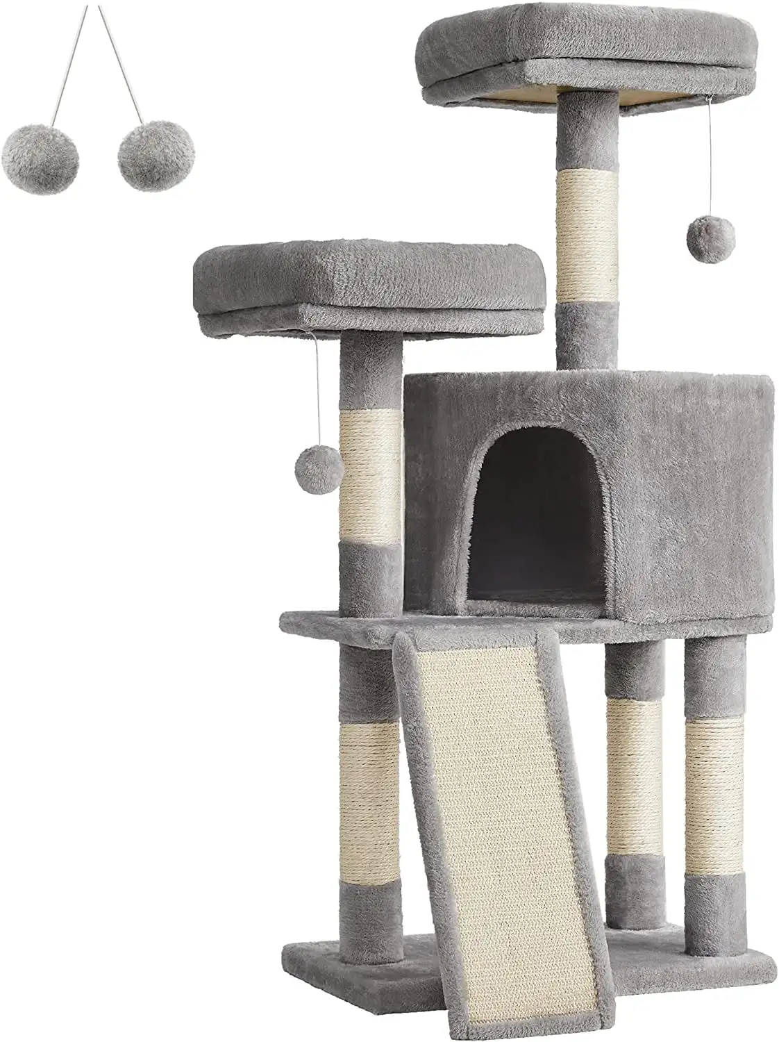 FEANDREA 45.3 Cat Tower Cat Tree for Indoor Cats Cat Condo with Scratching Post Cat Cave Light Gray