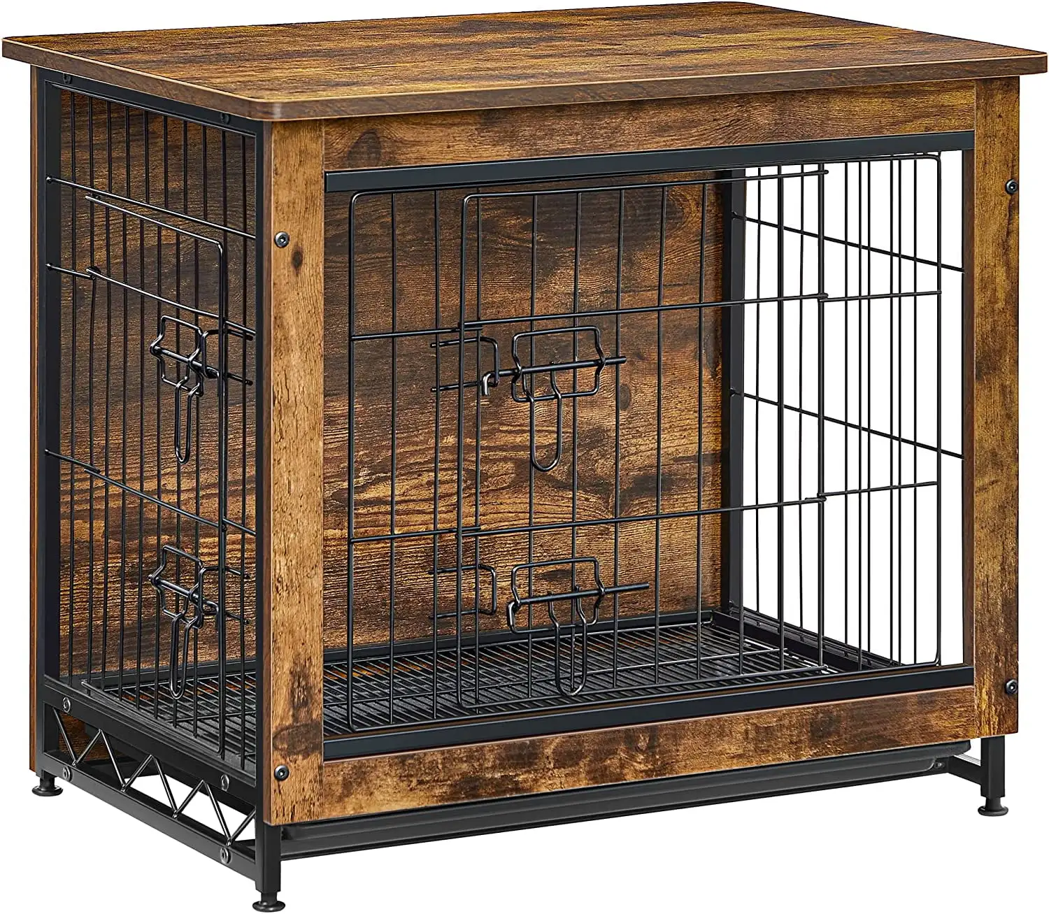 FEANDREA Dog Crate Furniture. Double-Door Dog House. Rustic Brown