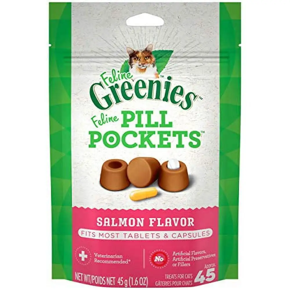 FELINE GREENIES PILL POCKETS Cat Treats. Salmon. 45 Treats. 1.6 oz.