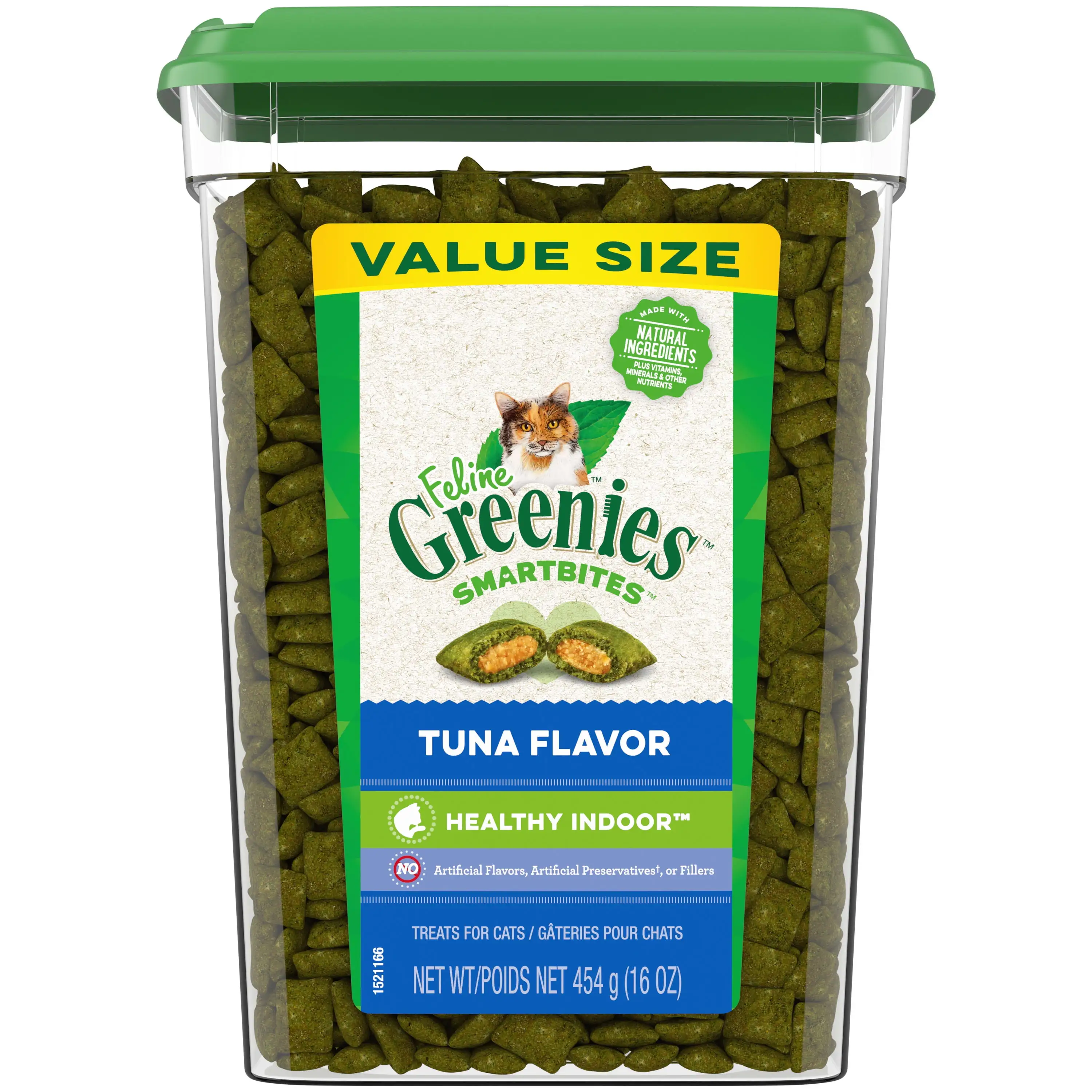 FELINE GREENIES SMARTBITES HEALTHY INDOOR Natural Treats for Cats. Tuna Flavor. 16 oz. Tub