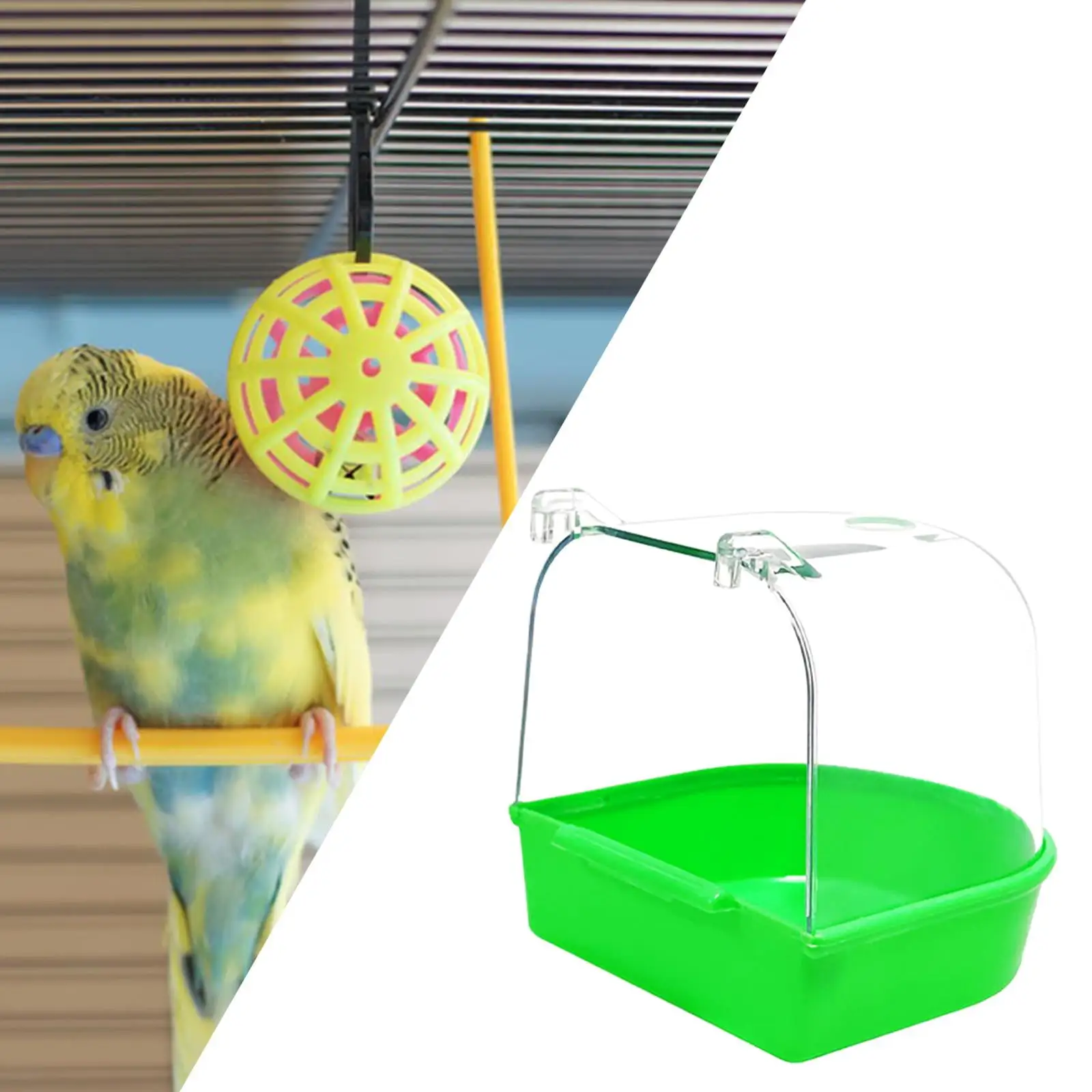 FITYLE Bird Bath Box Hanging Bath to Clean Pet Bird Bath Box Parrot Bath Shower Case with Hooks for Budgerigar Canary Budgie Green