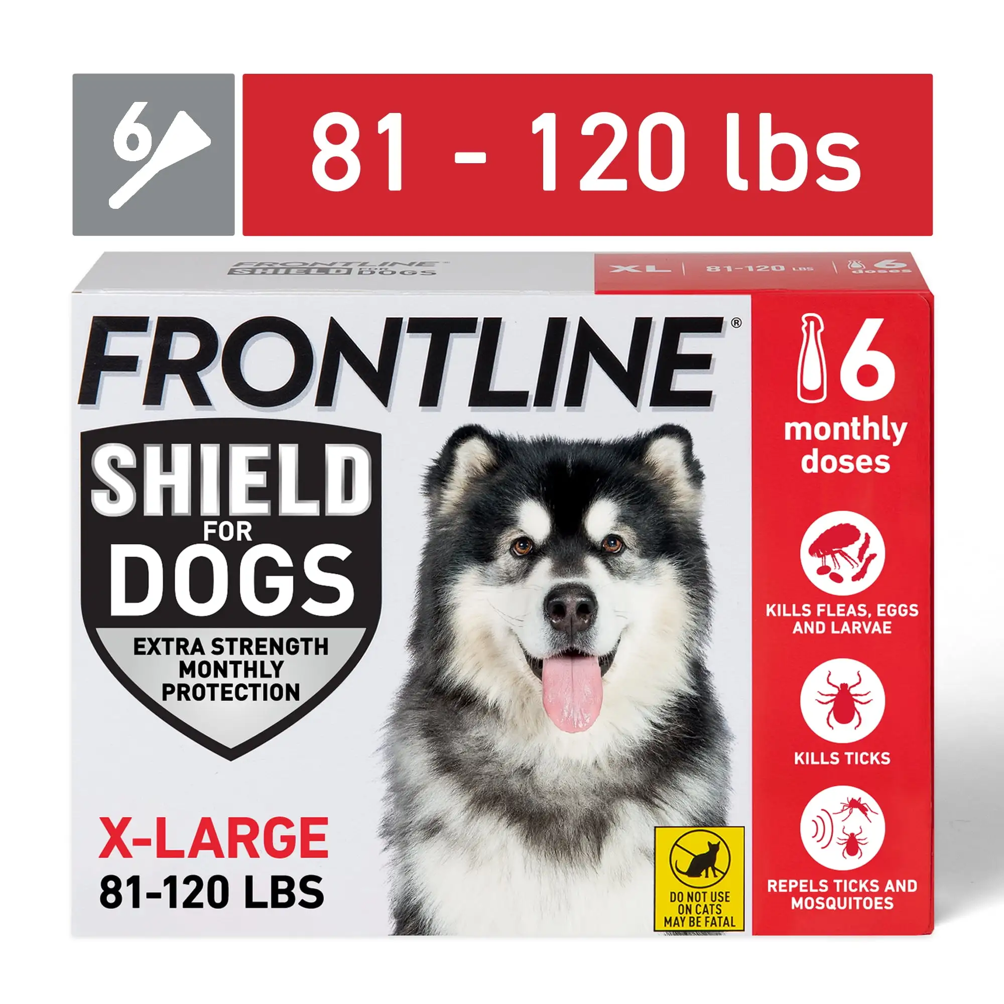 FRONTLINE? Shield for Dogs Flea & Tick Treatment. Extra Large Dog. 81-120 lbs. Red Box. 6ct