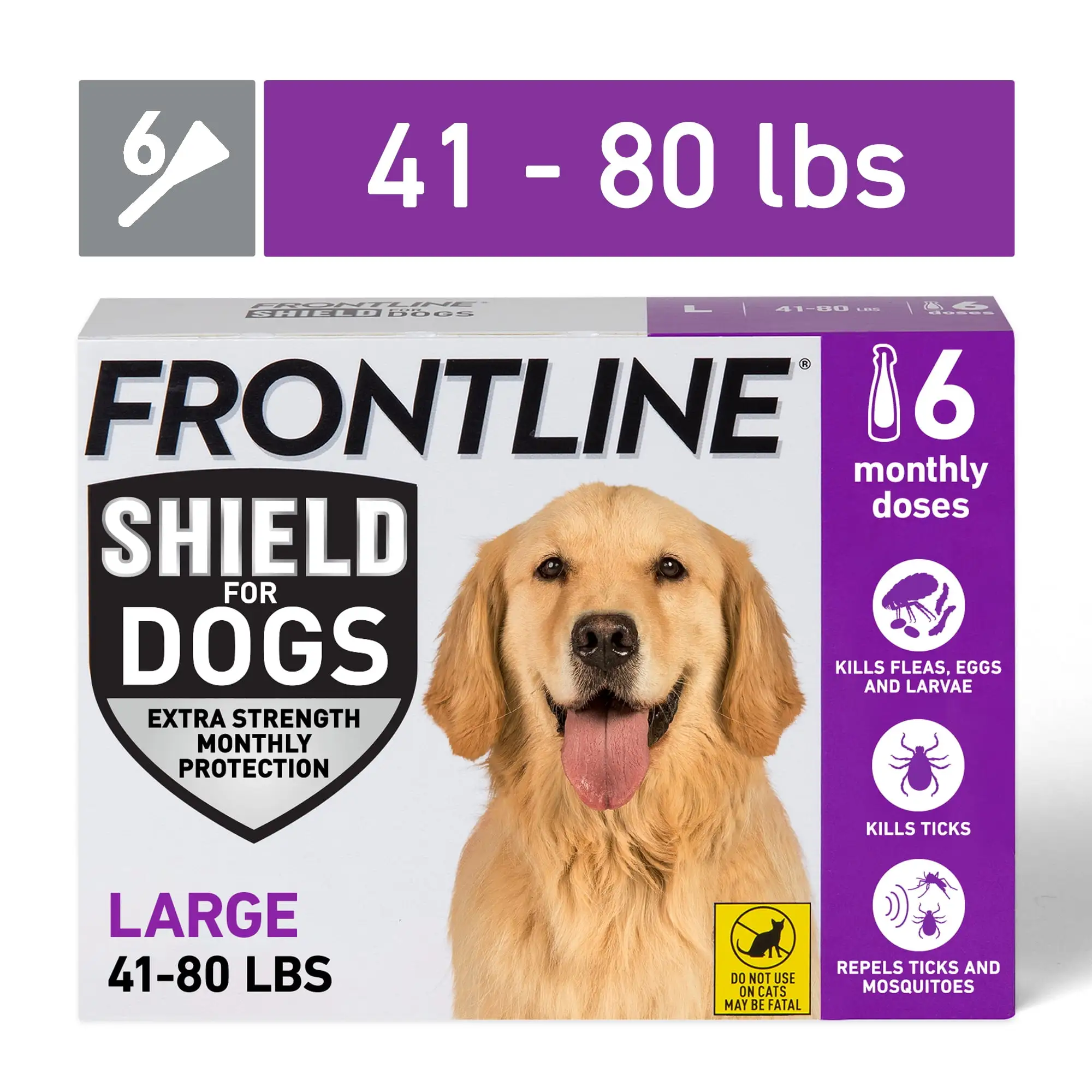 FRONTLINE? Shield for Dogs Flea & Tick Treatment. Large Dog. 41-80 lbs. Purple Box. 6ct