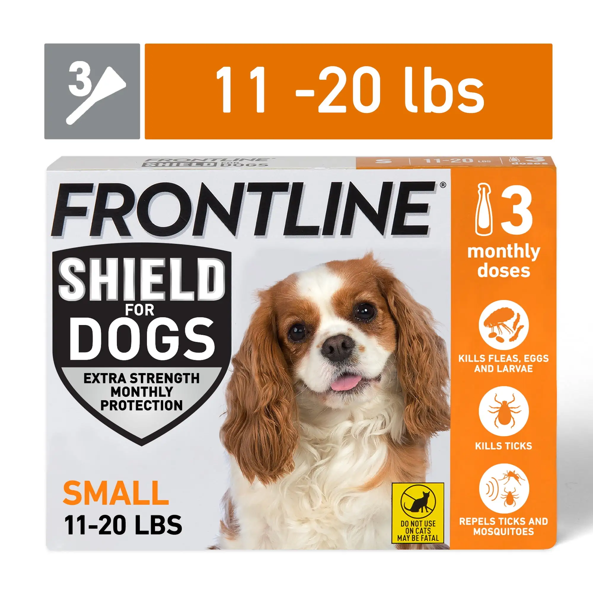 FRONTLINE? Shield for Dogs Flea & Tick Treatment. Small Dog. 11-20 lbs. Orange Box. 3ct