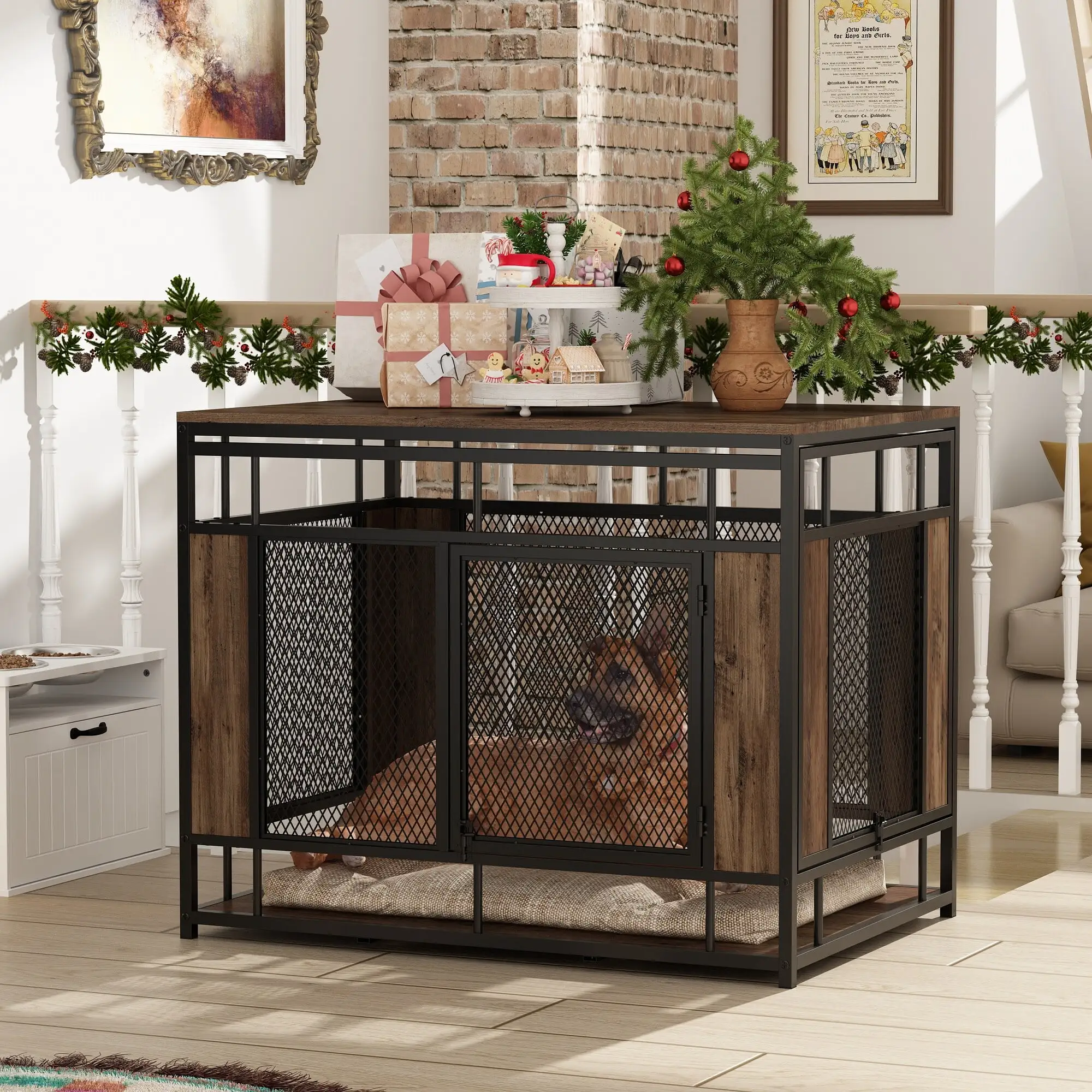 FUFU&GAGA Gold/Wood Modern Heavy Duty Dog Crate Furniture for Large &Medium Dogs Wood+Black