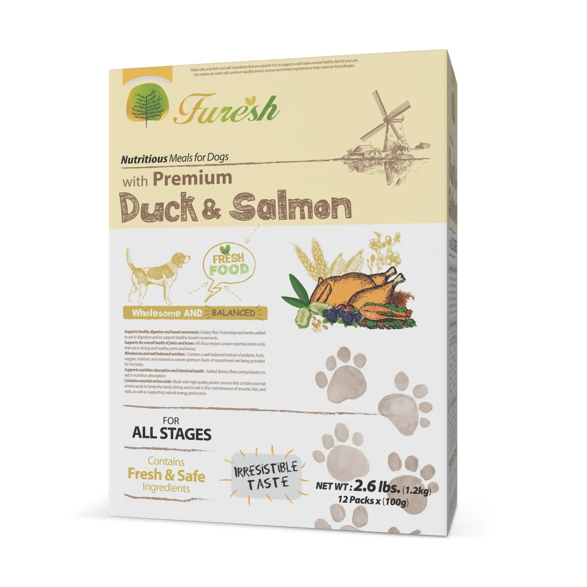 FURESH Premium Dry Dog Food Kibble | Duck + Salmon Recipe | Limited Ingredient Dog Kibble | Natural Balance Dog Food Small Dogs. Puppies + Medium Breeds | Natural Dry Dog Food |(All Stages) - 2.6 lbs.