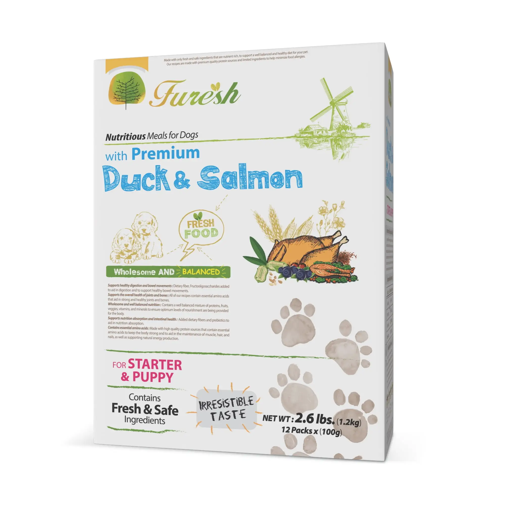 FURESH Premium Dry Dog Food Kibble | Duck + Salmon Recipe | Limited Ingredient Dog Kibble | Natural Balance Dog Food Small Dogs. Puppies + Medium Breeds | Natural Dry Dog Food | (Puppy) - 2.6 lbs.