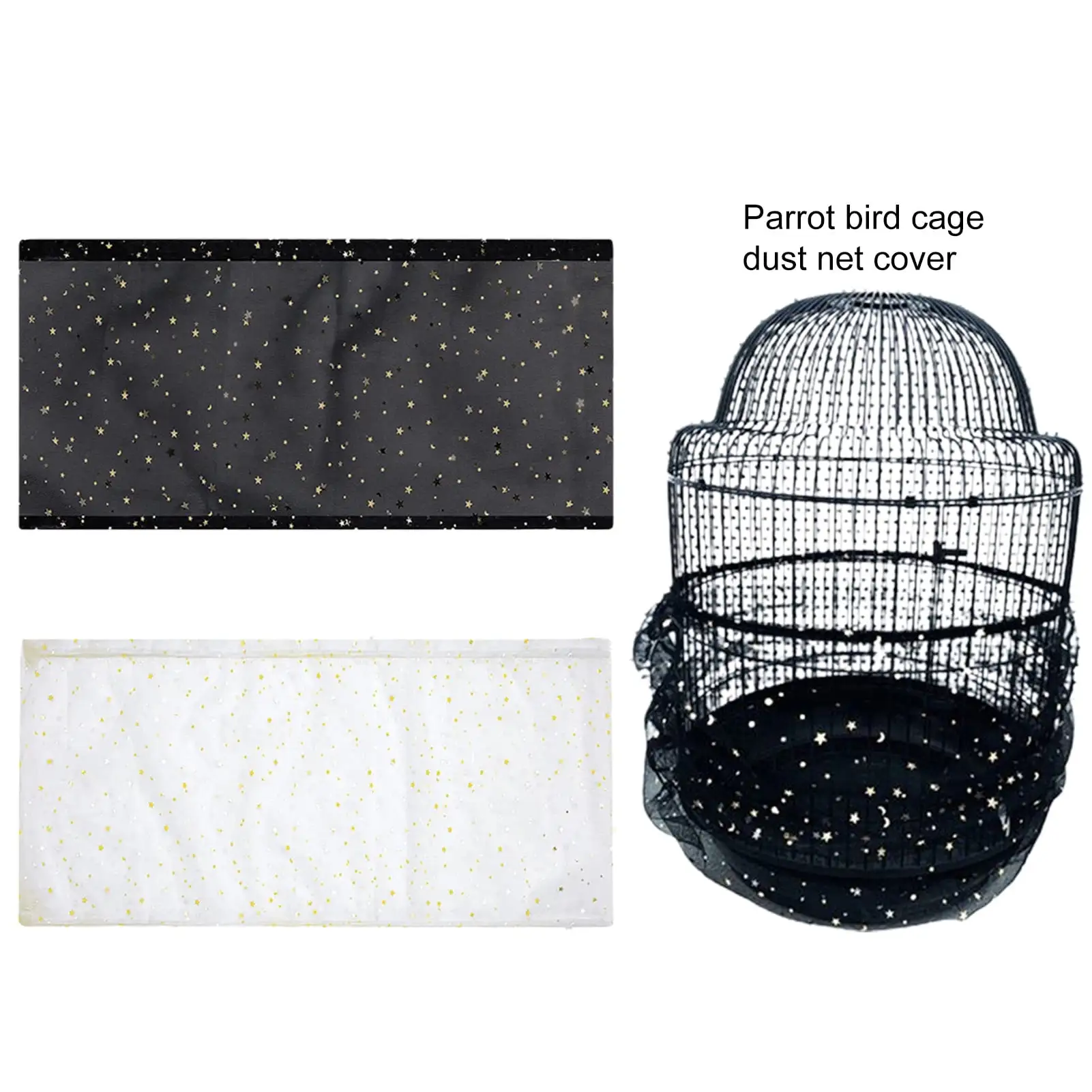 Fairnull Bird Cage Mesh Cover Easy to Clean Adjustable Elastic Soft Bird Cage Mesh Skirt Cover for Parrot Cages