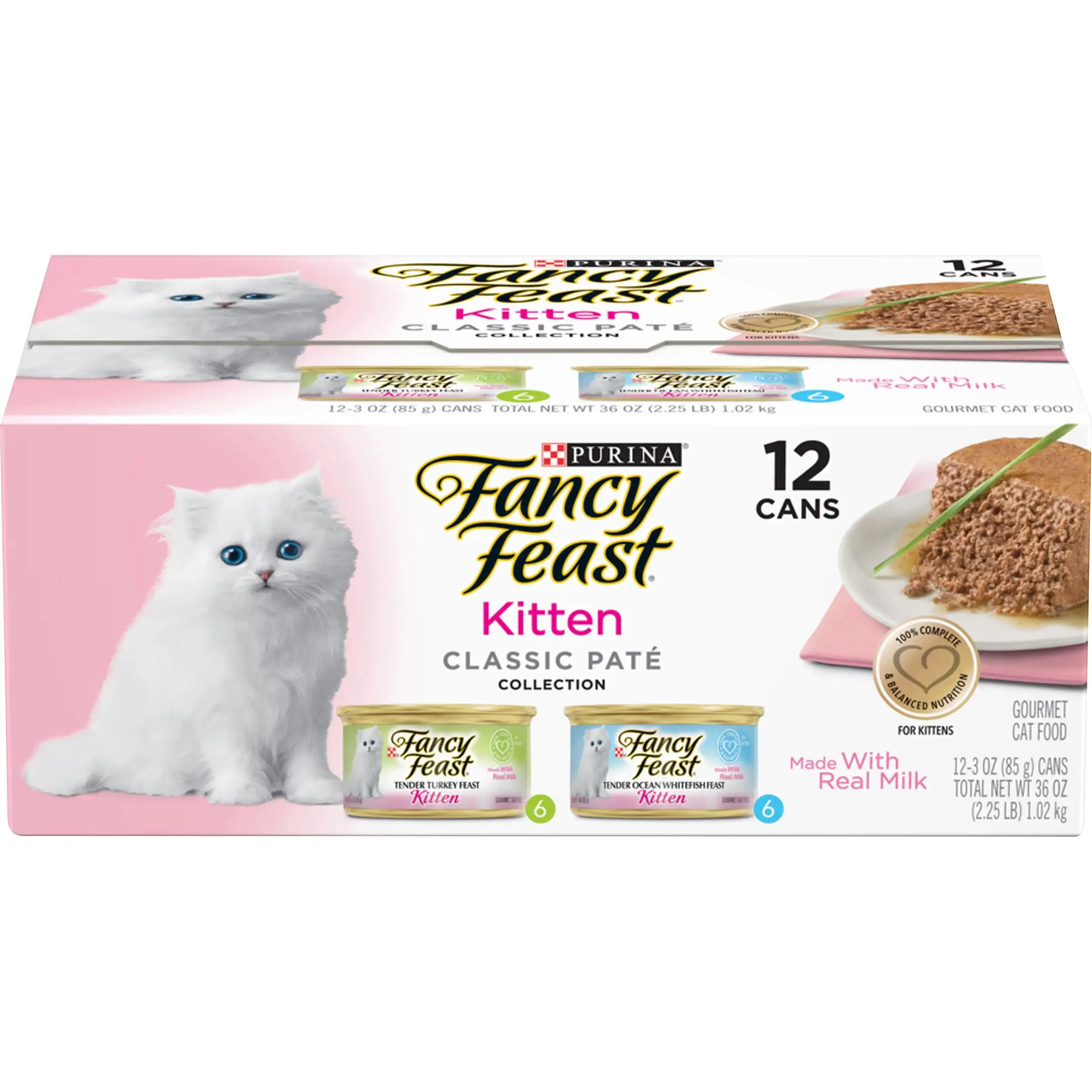 Fancy Feast Grain Free Pate Wet Kitten Food Variety Pack. Kitten Classic Pate Collection Turkey & Whitefish. 3 oz. Can