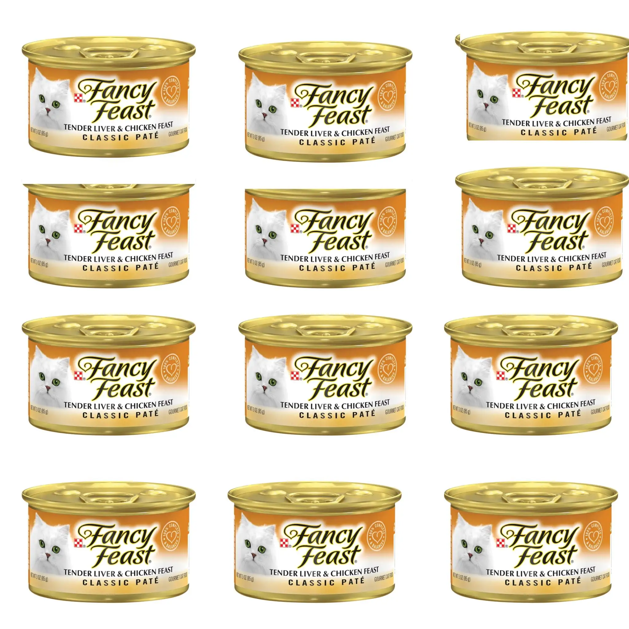 Fancy Feast Liver & Chicken Pate Wet Cat Food. Grain Free . 3 oz Can 12 pack