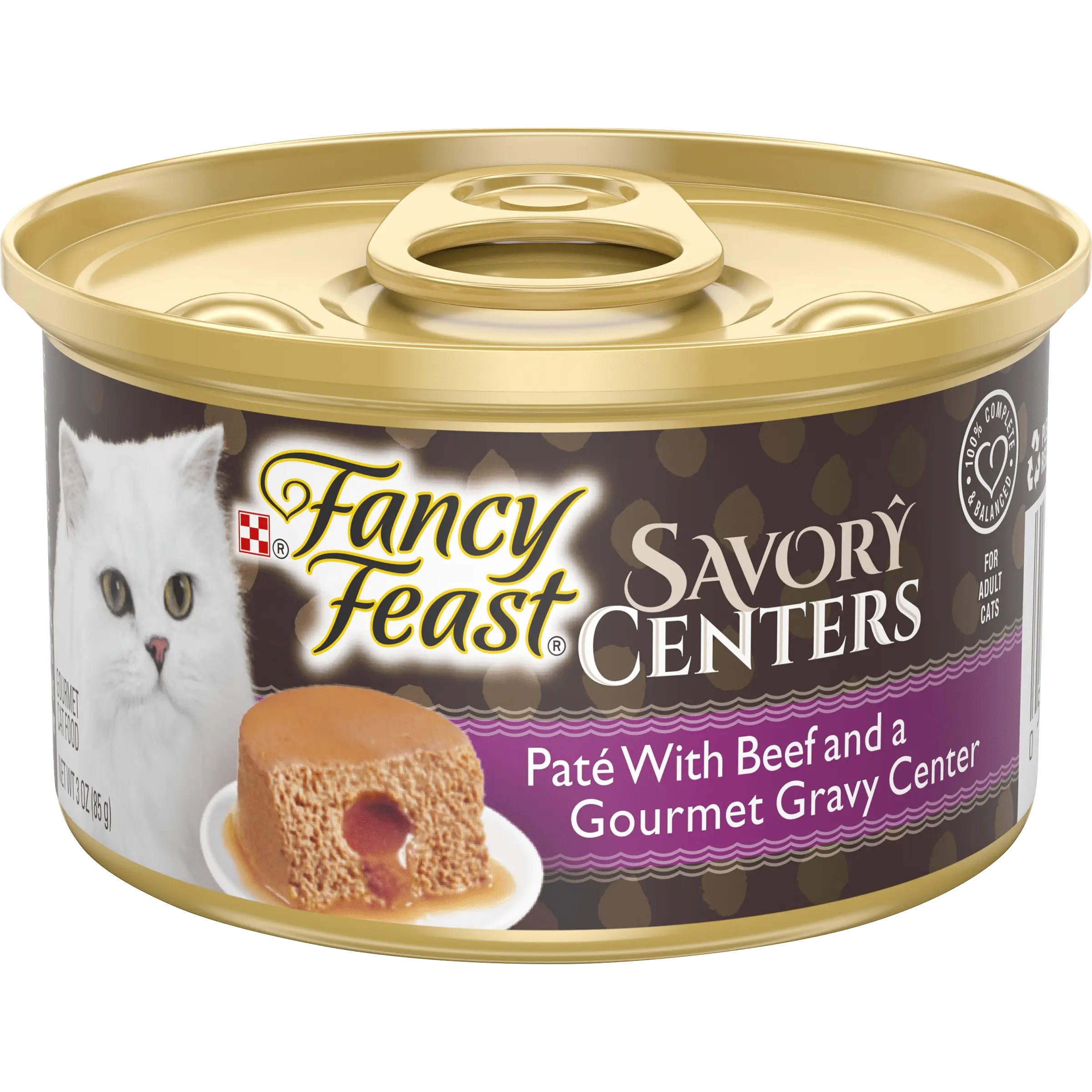 Fancy Feast Pate Wet Cat Food. Savory Centers Pate with Beef & a Gourmet Gravy Center. 3 oz. Can