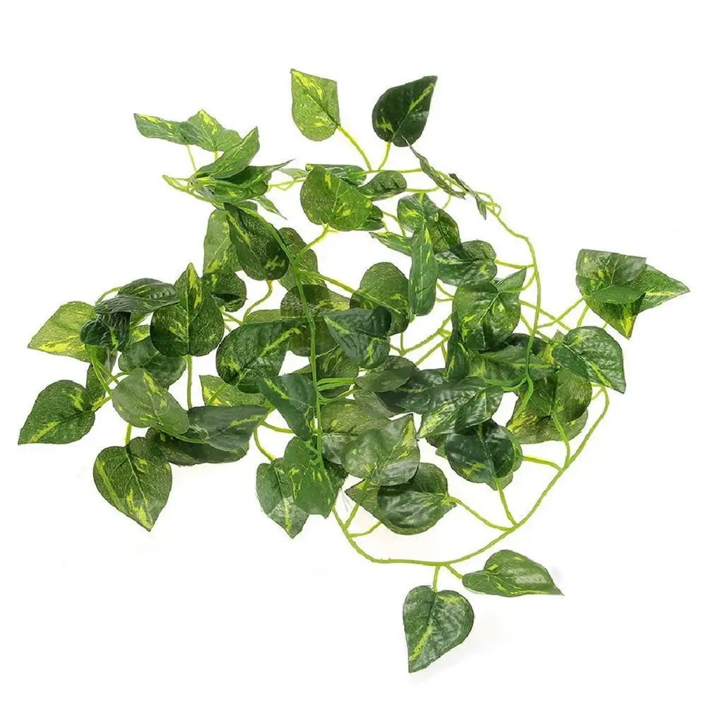 Farfi 2m Artificial Leaf Vine Scindapsus Aureus Plant Garland for Reptiles Terrarium