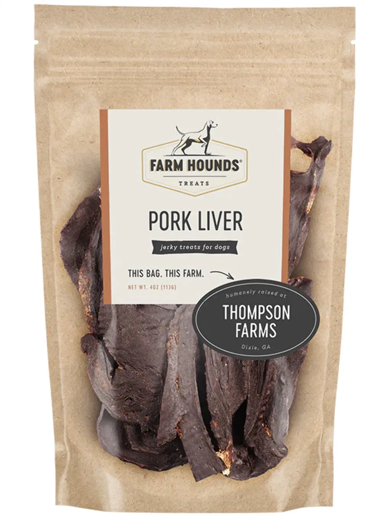 Farm Hounds Pork Liver. Humanely Raised. No Fillers. Healthy Dehydrated Treats Made in USA