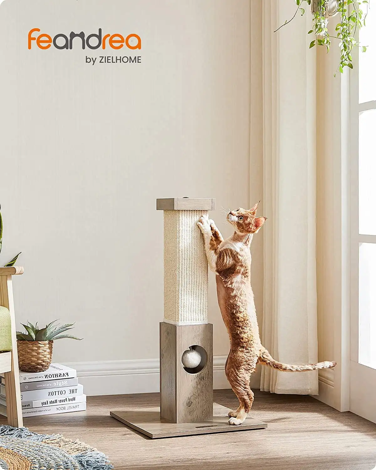 Feandrea 28.7 Cat Scratching Post Cat Scratcher for Indoor Cats Furniture Scratching Greige