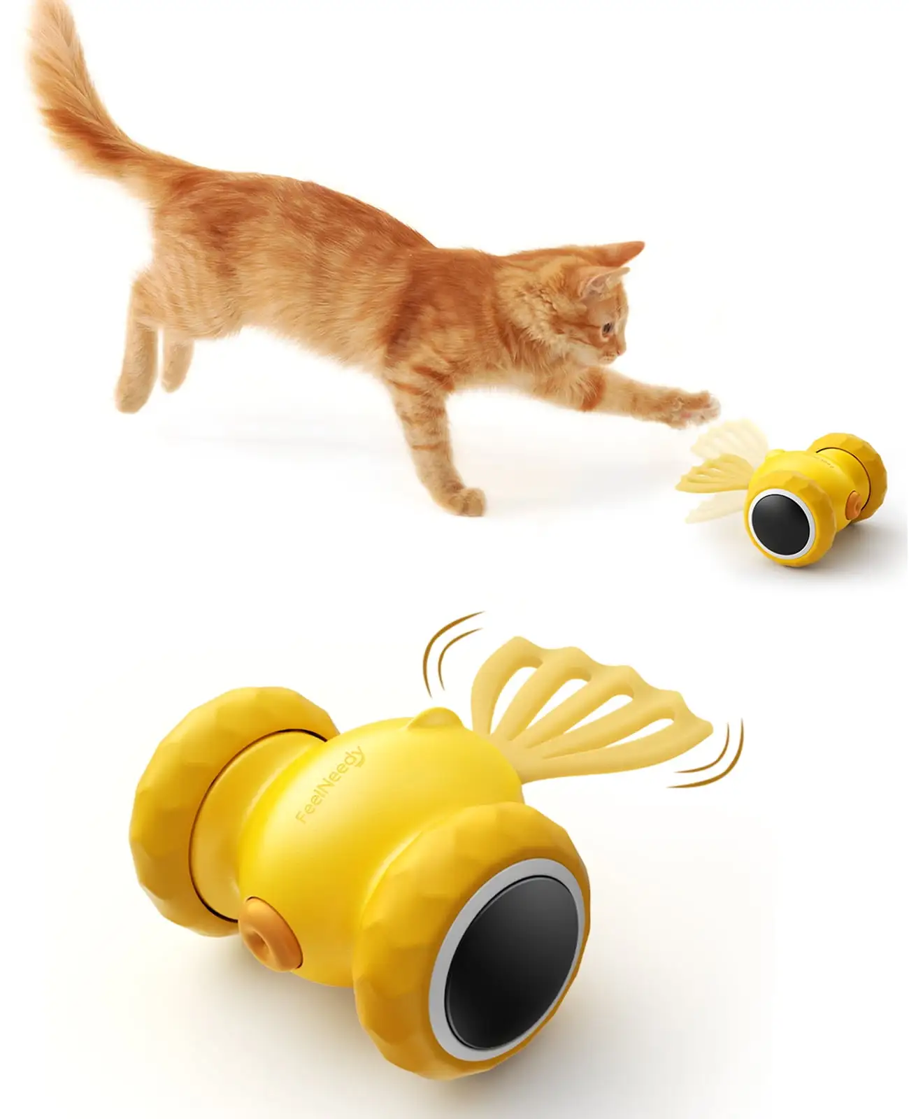 FeelNeedy Cat Toys. Automatic Interactive Cat Toy for Indoor Cats. USB Rechargeable Electric Fish Toy Gift for Cats and Kittens.Yellow