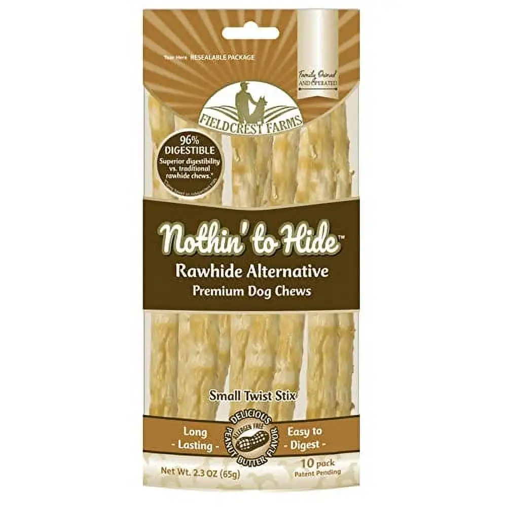 Fieldcrest Farms 170 Nothin' to Hide Twist Stix Dog Chew Treats. Peanut Butter. 10-Pk. - Quantity 24