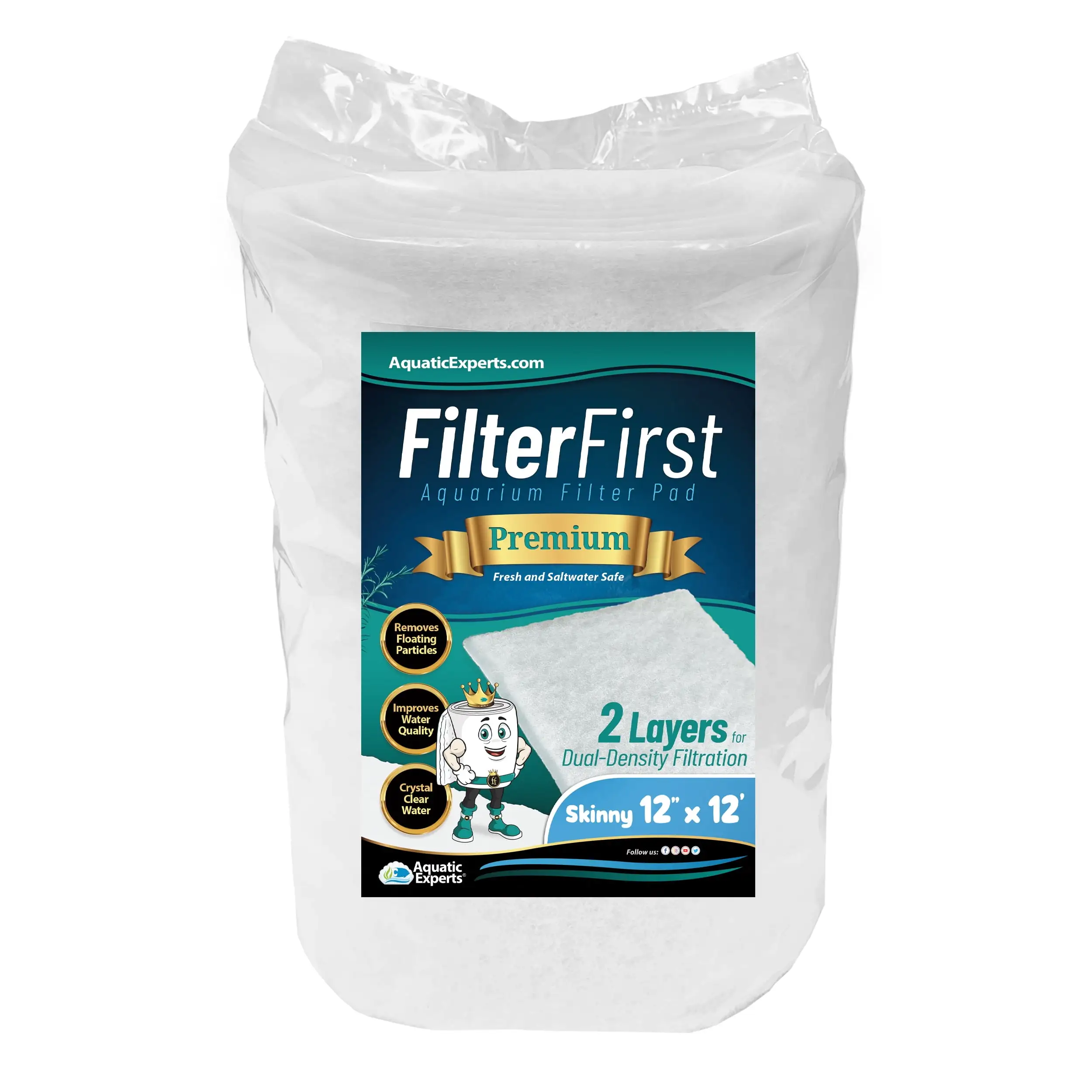 FilterFirst Aquarium Filter Pad Media Roll Crystal Clear Water. 12'' by 12' x 0.5'' Thick