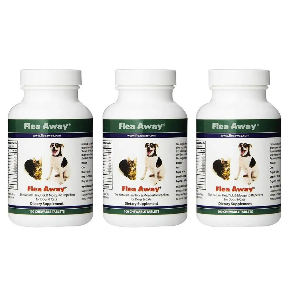 Flea Away All Natural Flea. Tick. and Mosquito Repellent for Dogs and Cats. 100 Chewable Tablets 3 Pack