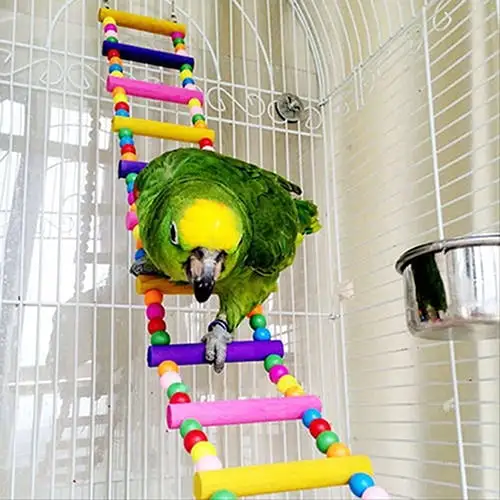 Flmtop Multicolor Ladder Bridge Budgie Parrot Climbing Bite Toy Parakeet Swing Bird Toy