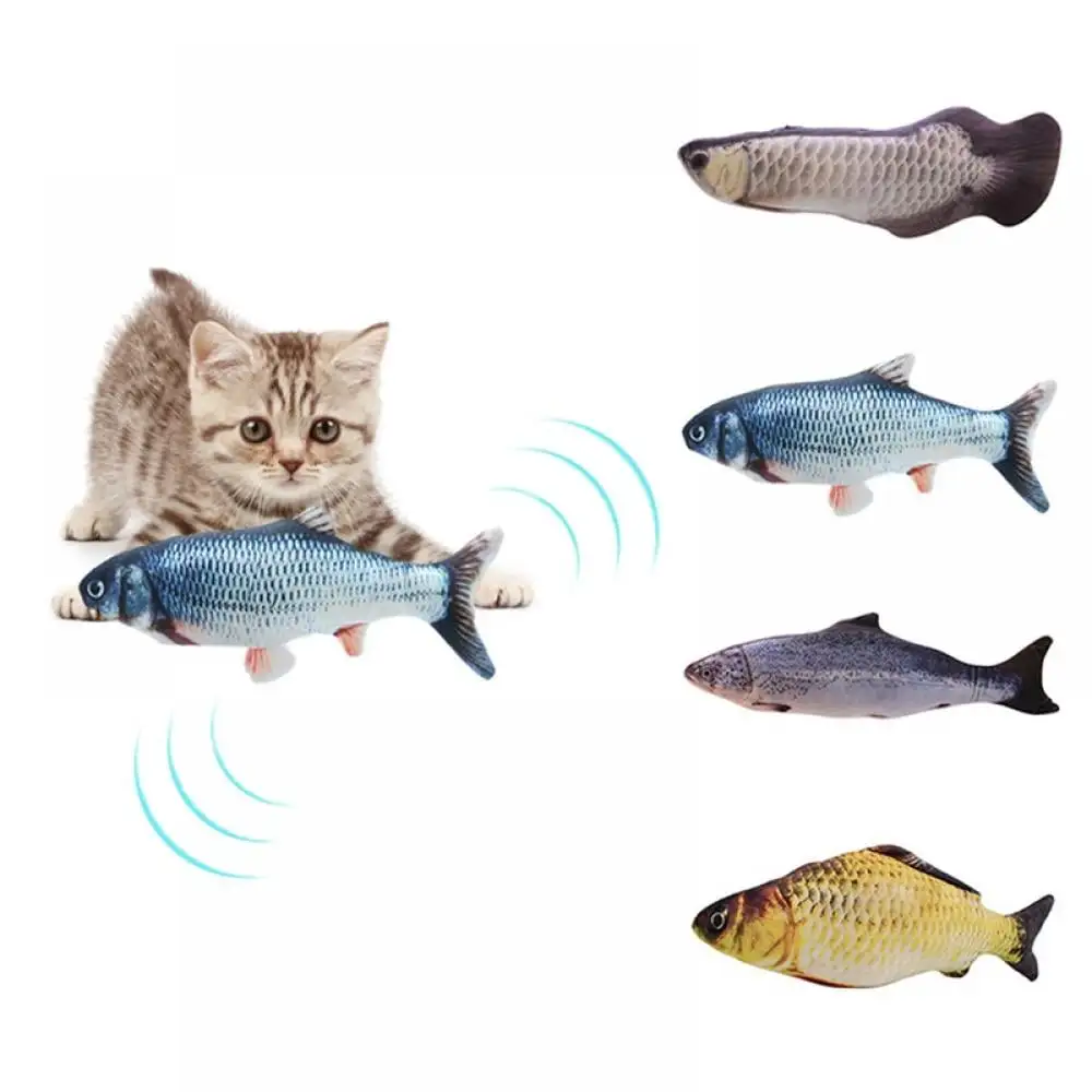 Flopping Fish Cat Toy with Catnip Bag. 11.8 Electric Moving Fish Cat Toy. Realistic Plush Simulation Electric Wagging Fish Cat to for Cat Kitten Kitty