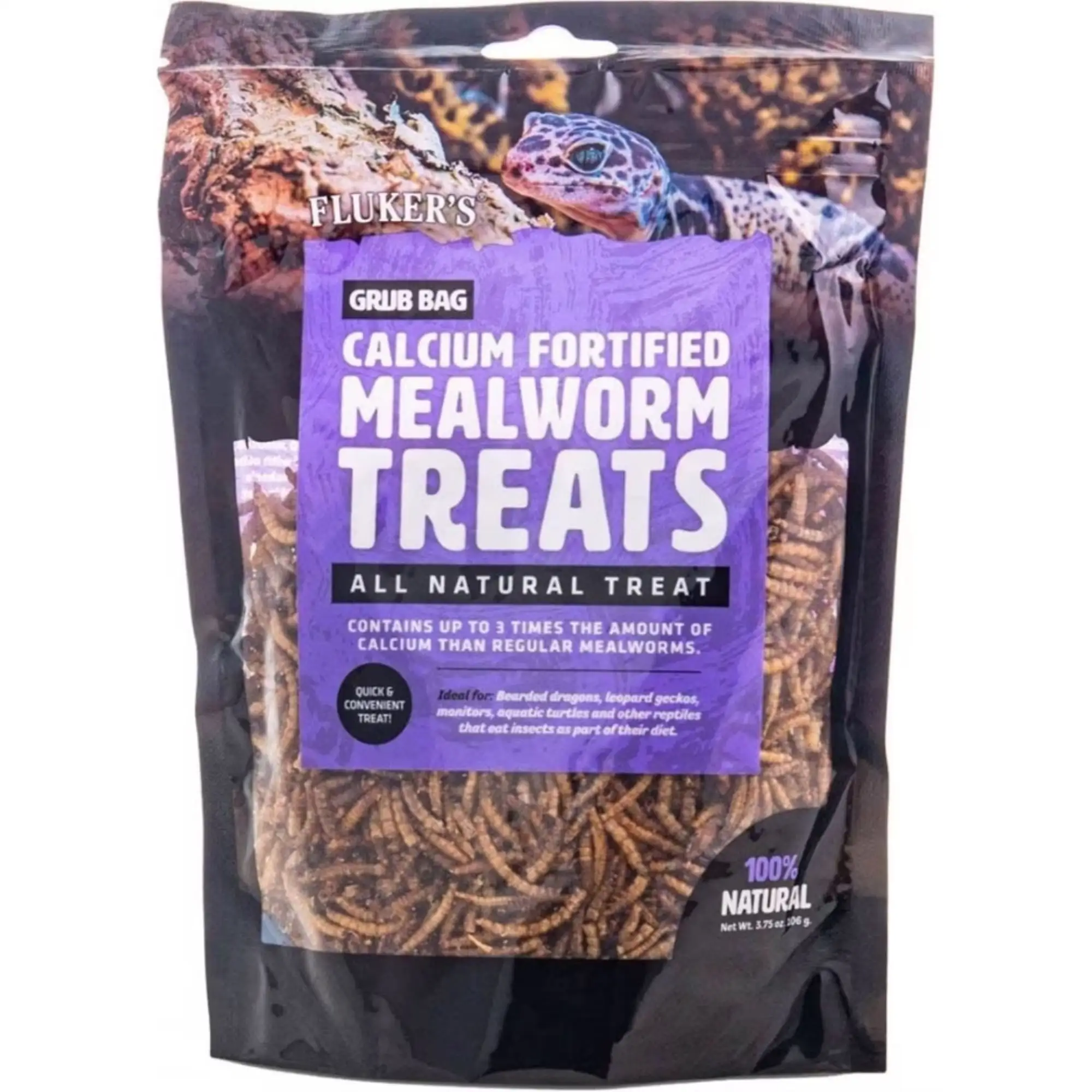 Flukers Grub Bag Calcium Fortified Mealworm Treats for Reptiles