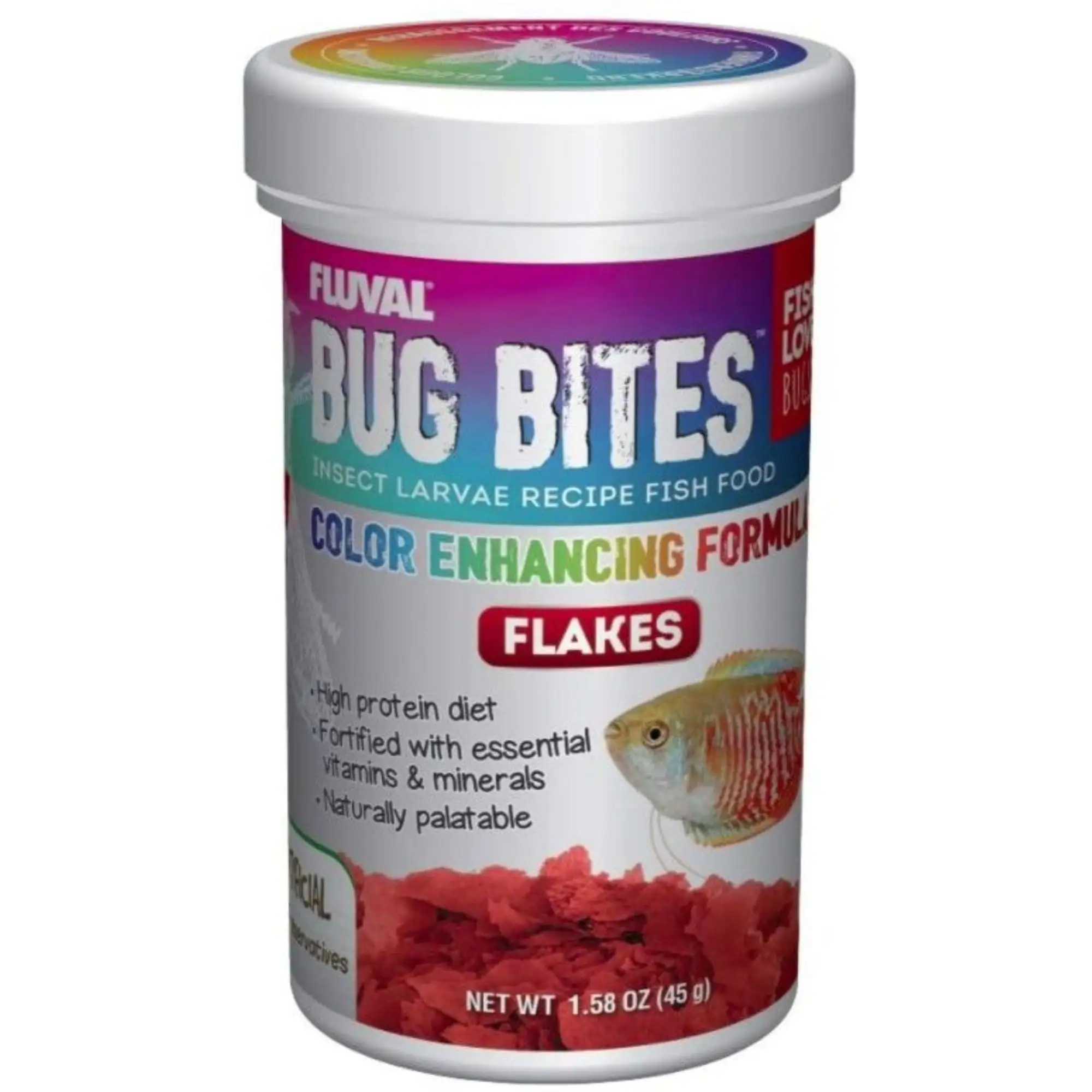 Fluval Bug Bites Insect Larvae Color Enhancing Fish Flake 1.59 oz