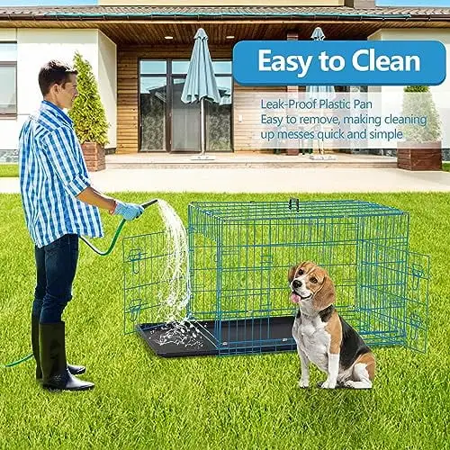 Foldable Dog Crate. 30 Inch. Blue. Portable. Easy to Clean. Safe and Secure Construction. Ideal for Travel and Indoor Use