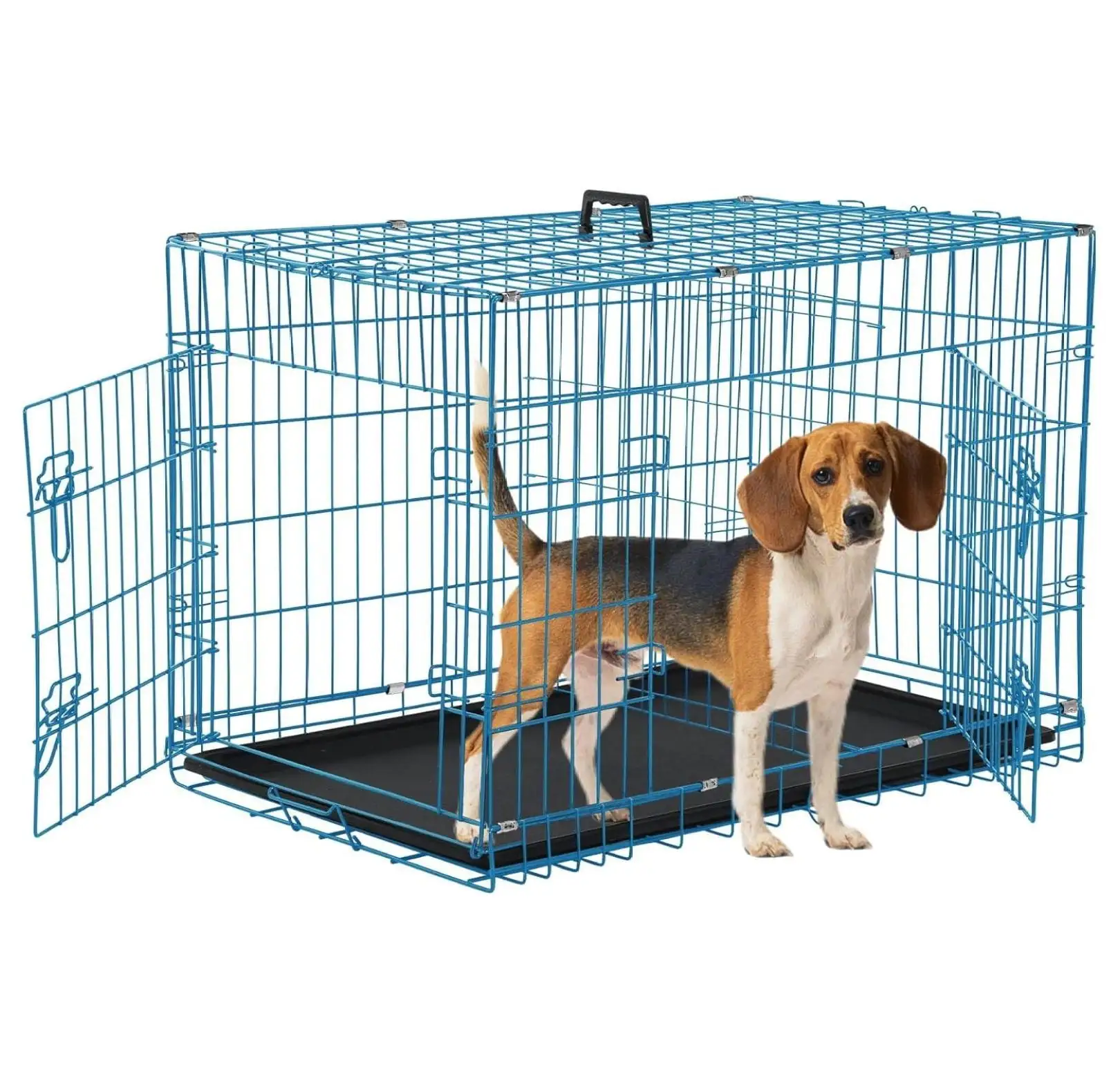 Foldable Dog Crate. 30 Inch. Blue. Portable. Easy to Clean. Safe and Secure Construction. Ideal for Travel and Indoor Use